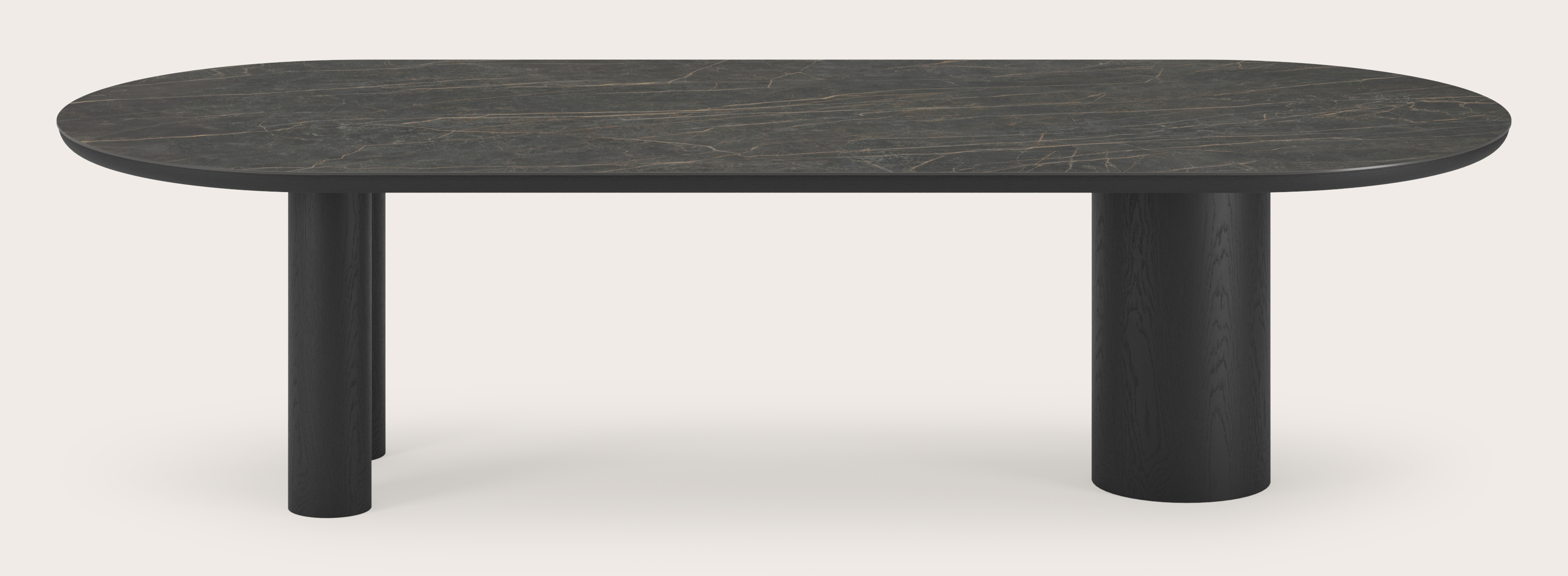 Table de salle à manger Amato Rondo armature en chêne noir avec plateau Ceramo ovale plat en céramique en couleur Black Obsession 300 x 120 x 76 cm
