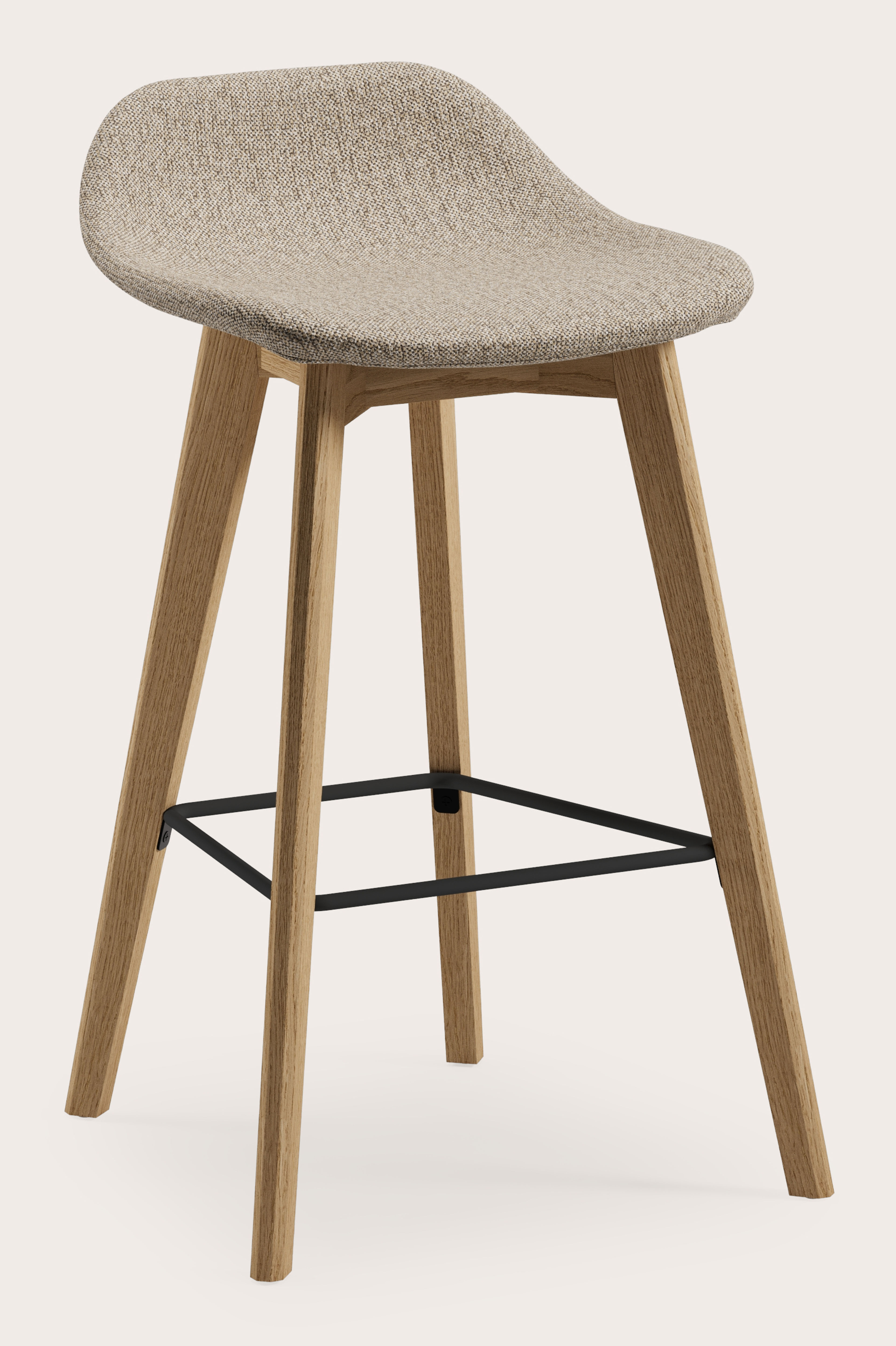Vasco tabouret de bar basse en chêne couleur naturelle avec assise en Brio tissu Sesame