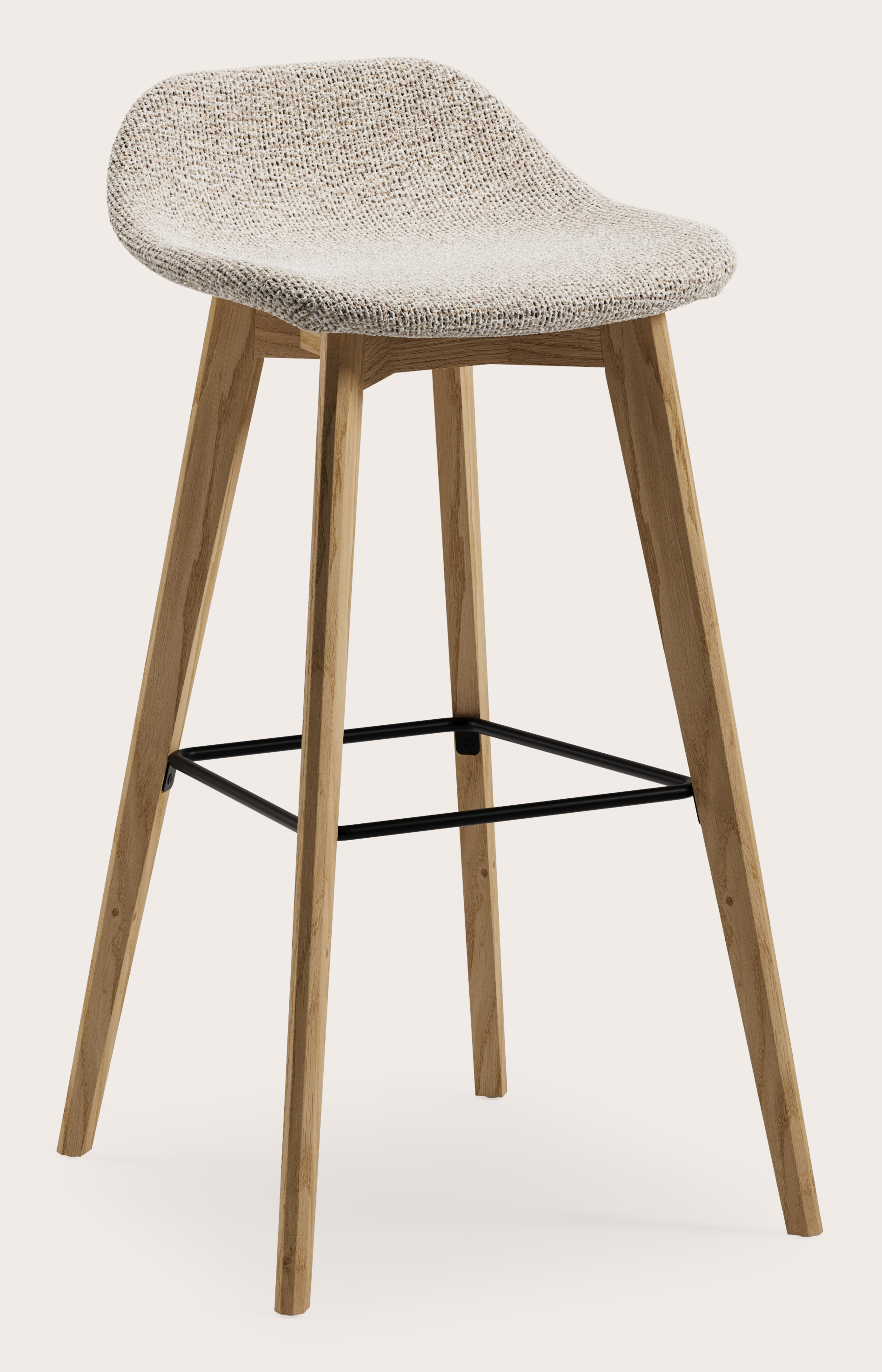 Vasco hoge barstoel in natuurkleurige eik met zitting in Fresco stof Natural