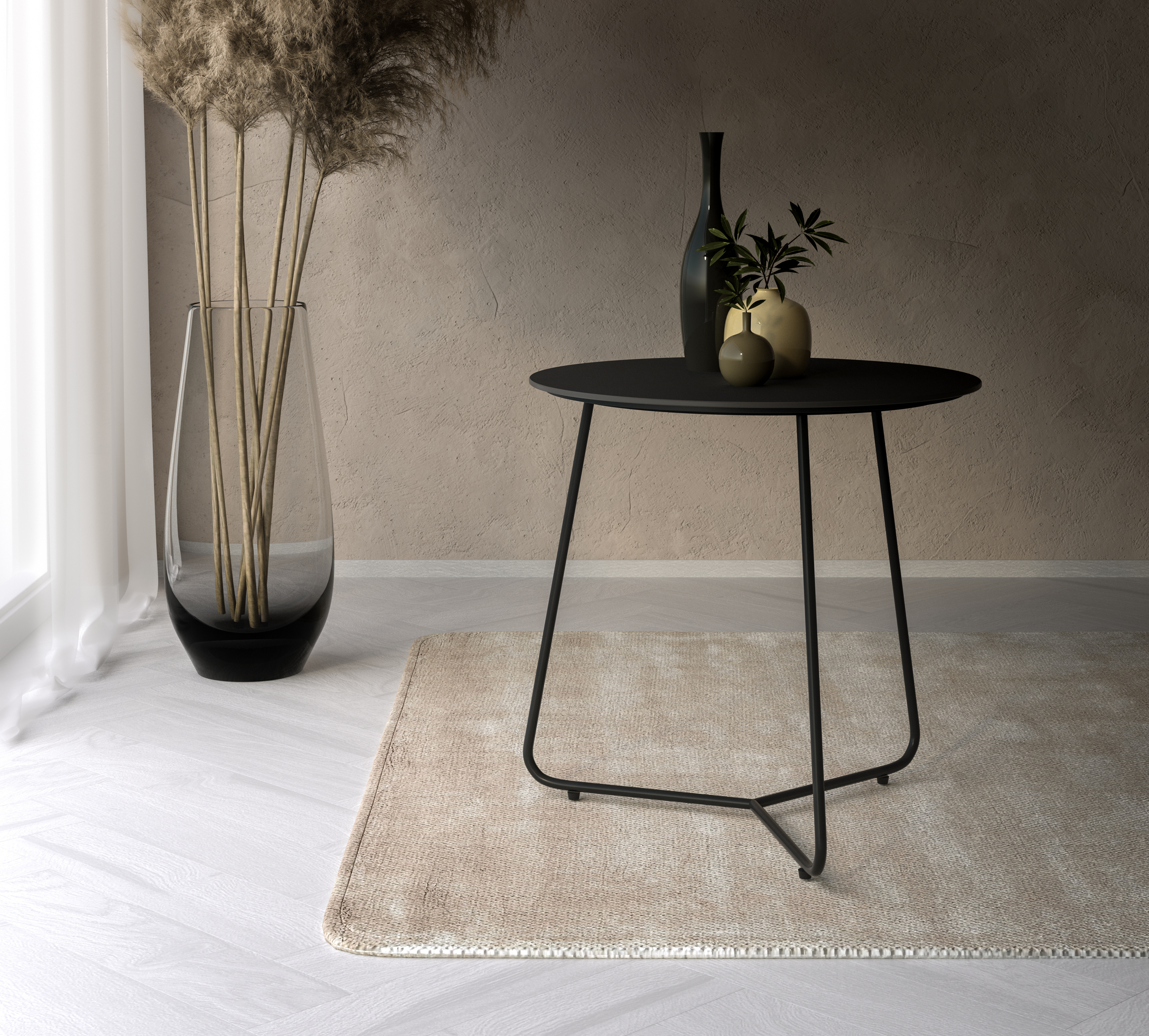 Table d'appoint Marzo armature métal noir avec plateau de table Ceramo en céramique couleur Nero