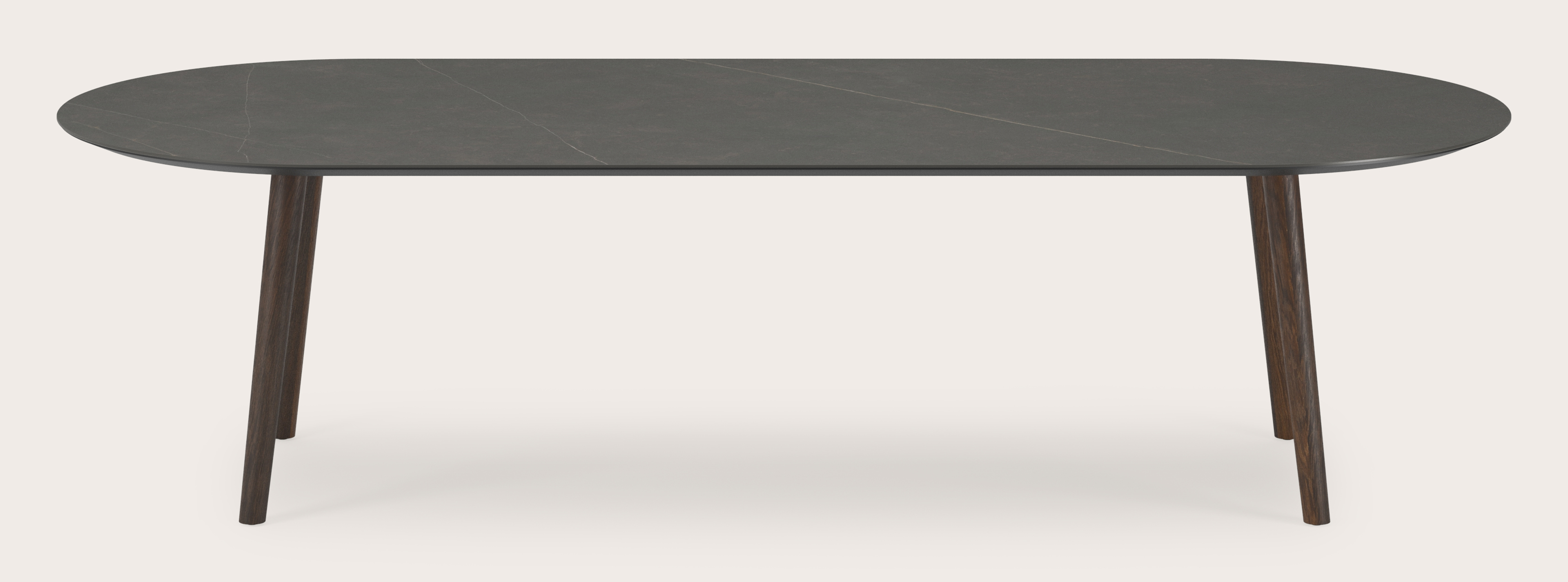 Table de salle à manger Conico armature en chêne fumé avec plat plateau Ceramo ovale en céramique en couleur Calatorao 300 x 120 x 77 cm