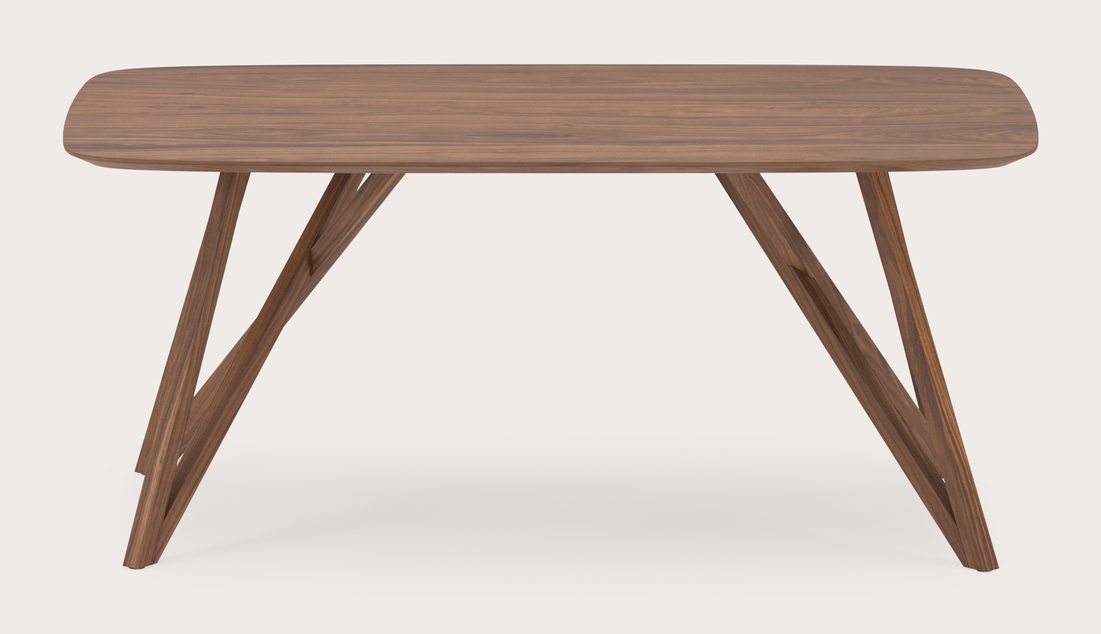 Eettafel Ragno onderstel in walnoot met bootvormig Finesso blad in walnoot 180 x 100 x 77 cm