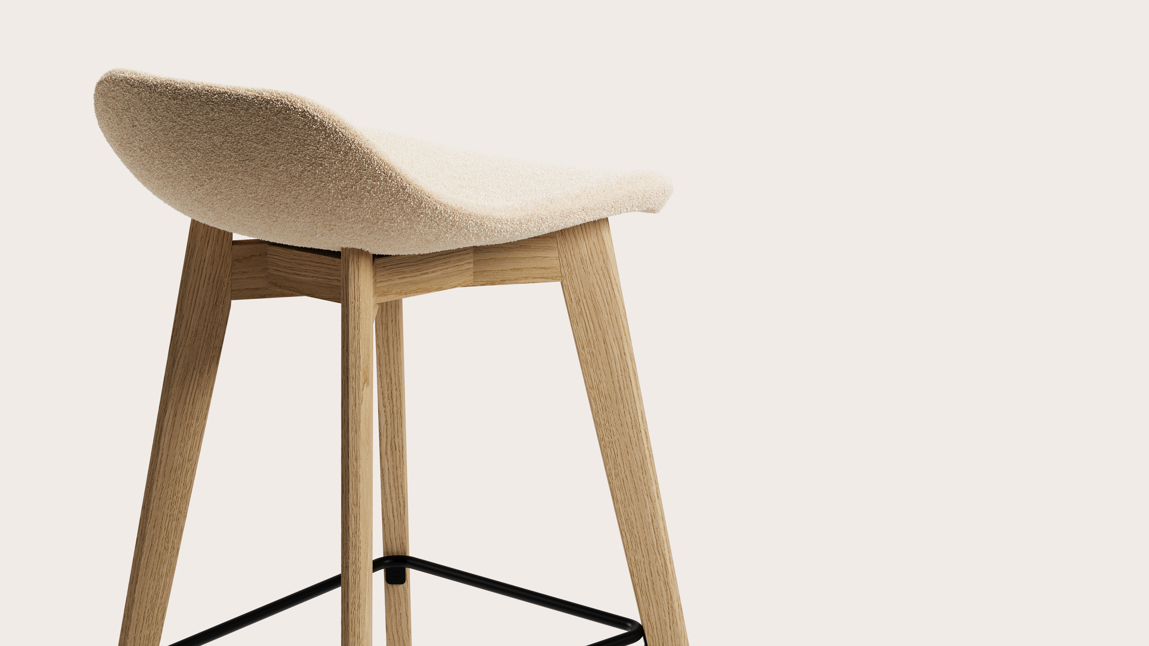 Vasco tabouret de bar haute chêne couleur naturelle avec assise en Aria tissu Beige