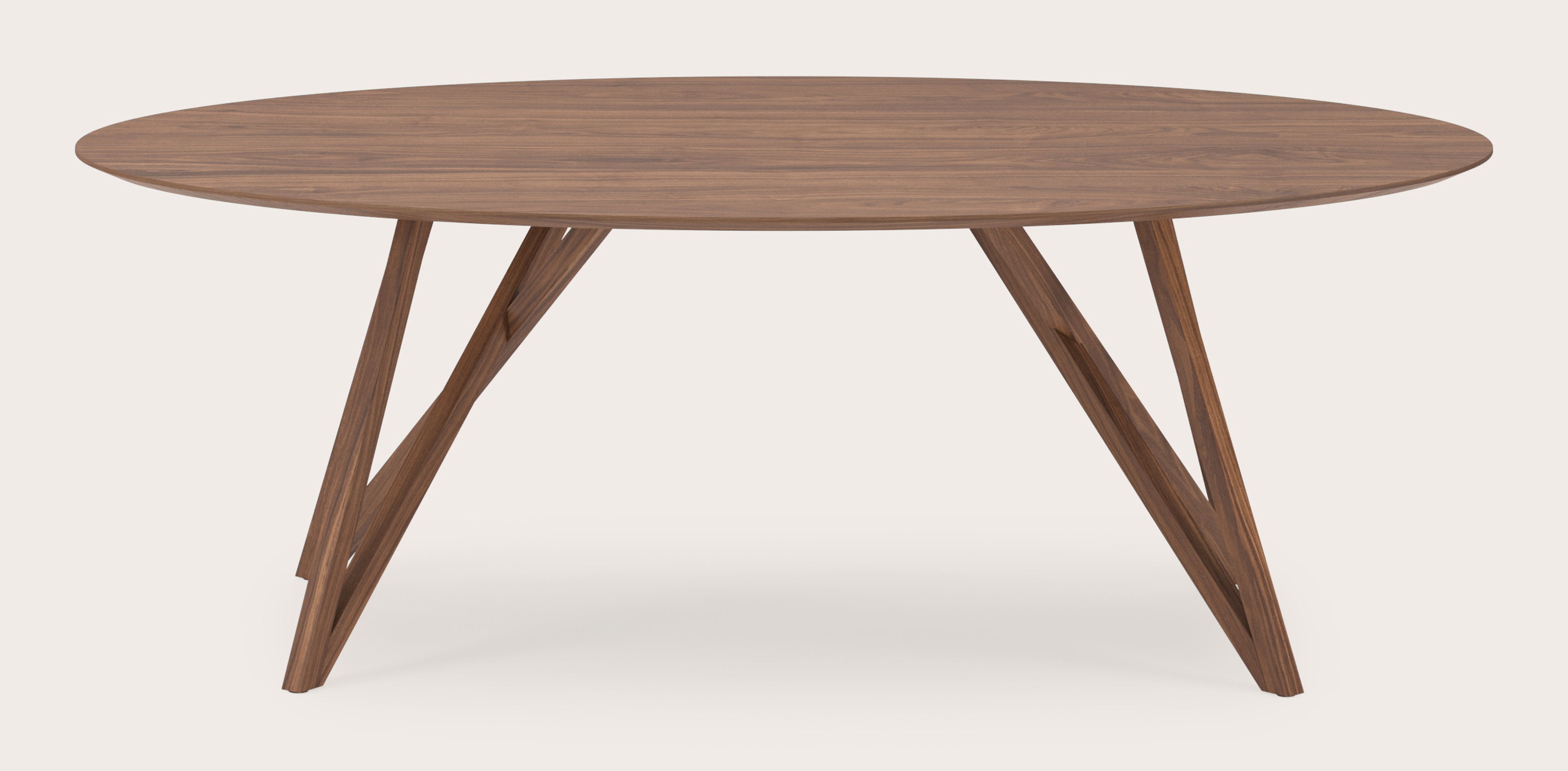 Eettafel Ragno onderstel in walnoot met ovaal Finesso blad in walnoot 220 x 120 x 77 cm
