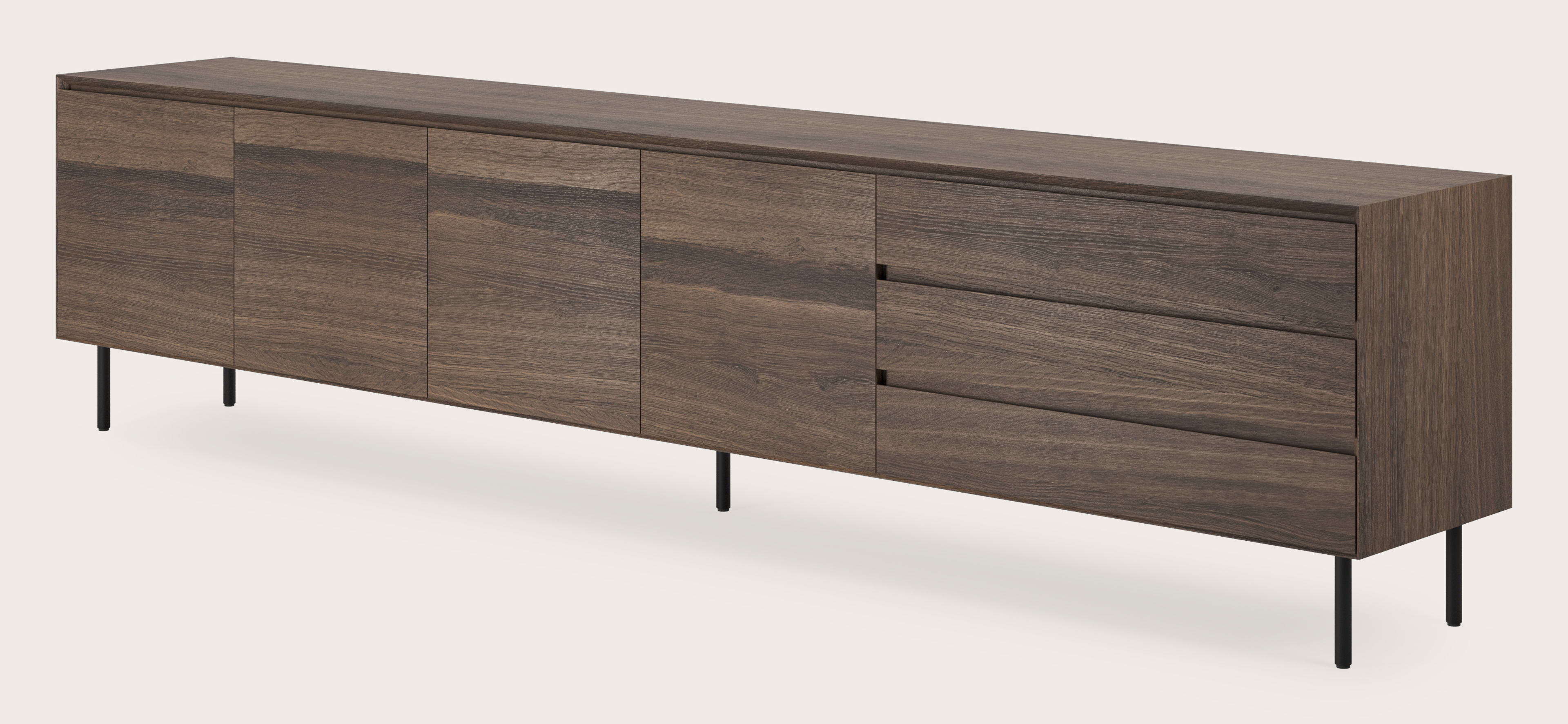 Buffet Arno en chêne fumé avec pieds ronds 290 x 45 cm