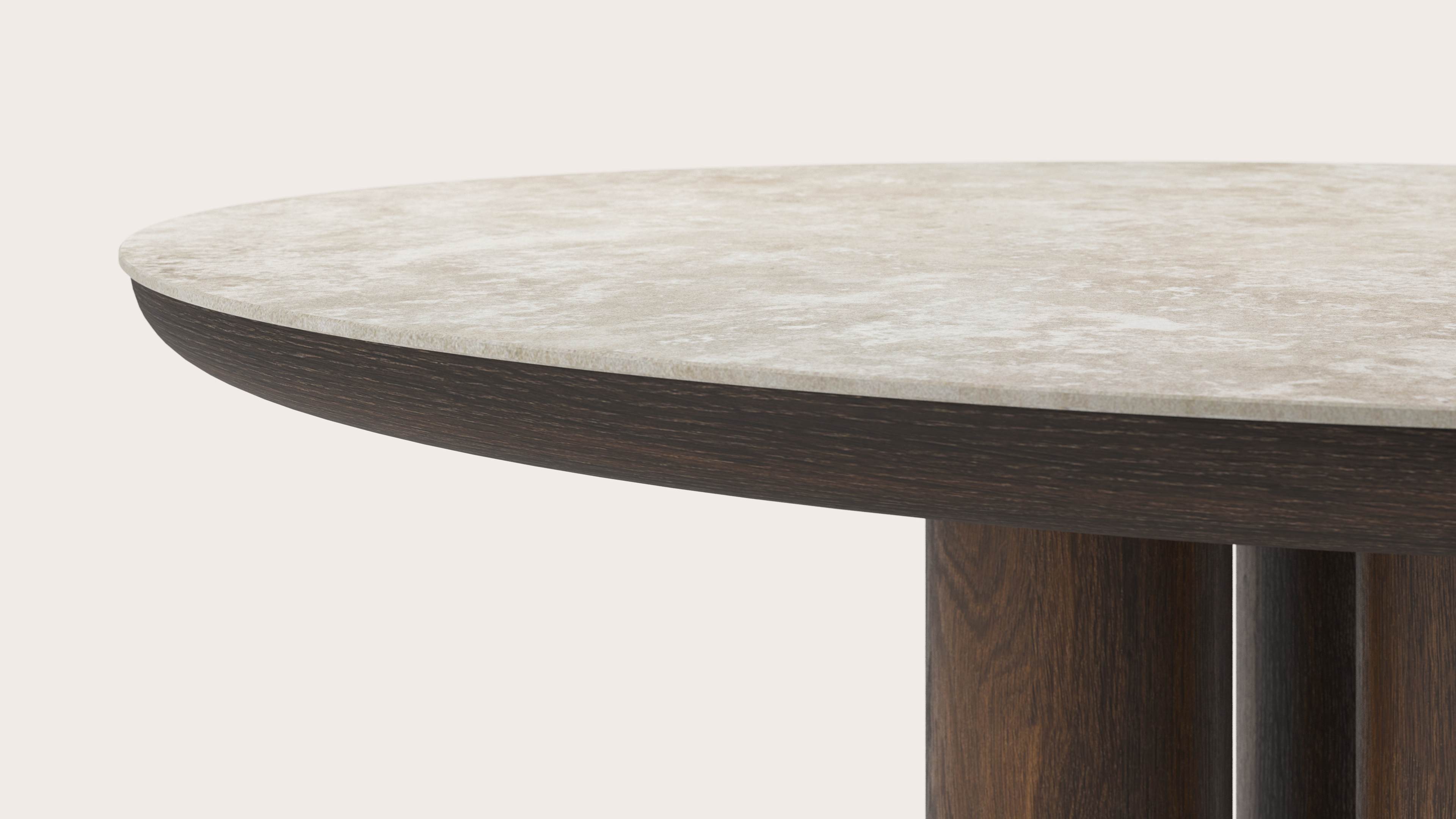 Eettafel Amato Rondo onderstel in gerookte eik met rond volkeramisch Ceramo blad in kleur Rapolano Ø130 x 76 cm