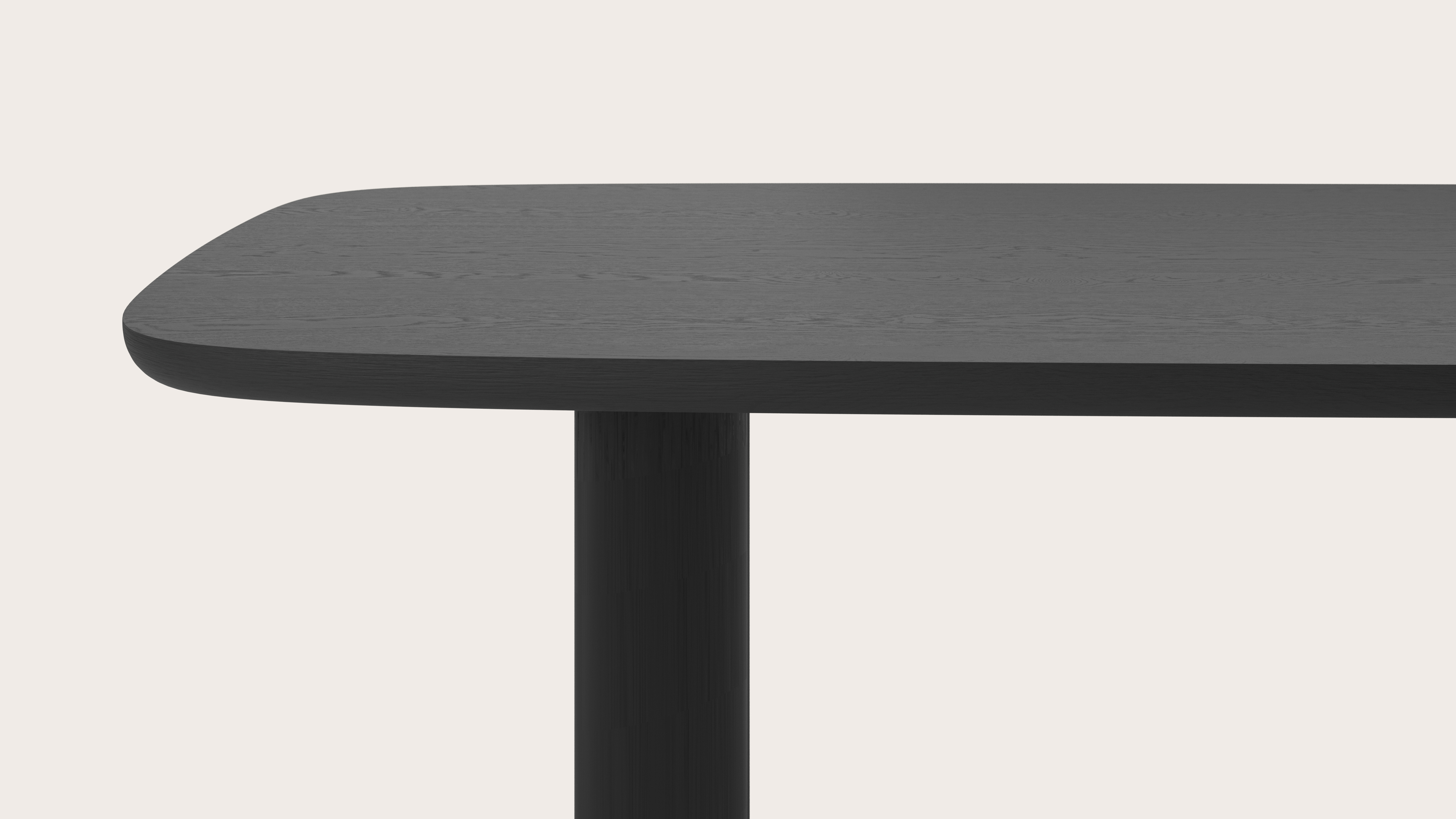 Eettafel Amato Ellipso onderstel met bootvormig Amato blad in zwarte eik 260 x 110 x 79 cm