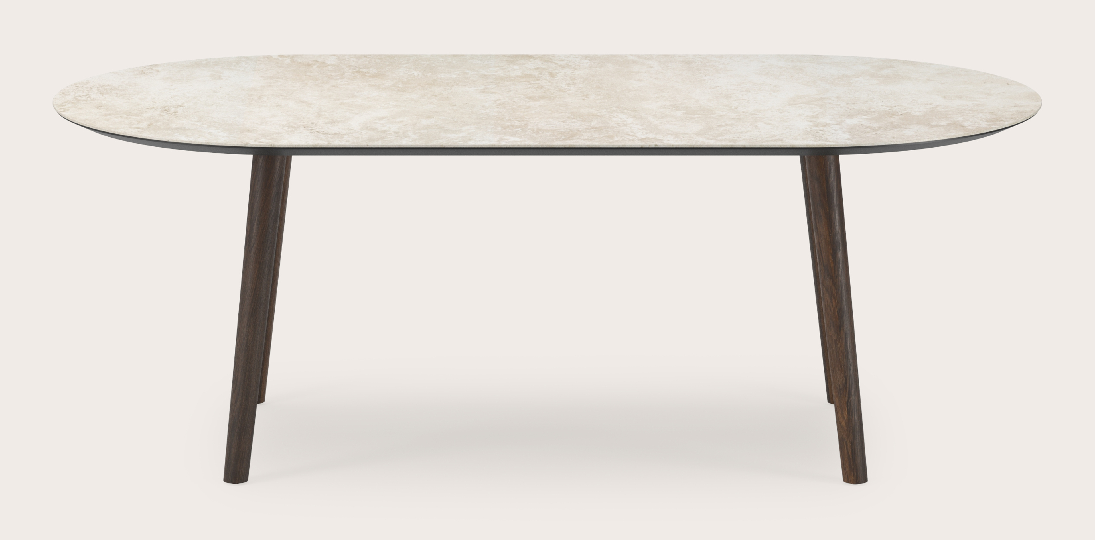 Table de salle à manger Conico armature en chêne fumé avec plat plateau Ceramo ovale en céramique en couleur Rapolano 220 x 110 x 77 cm