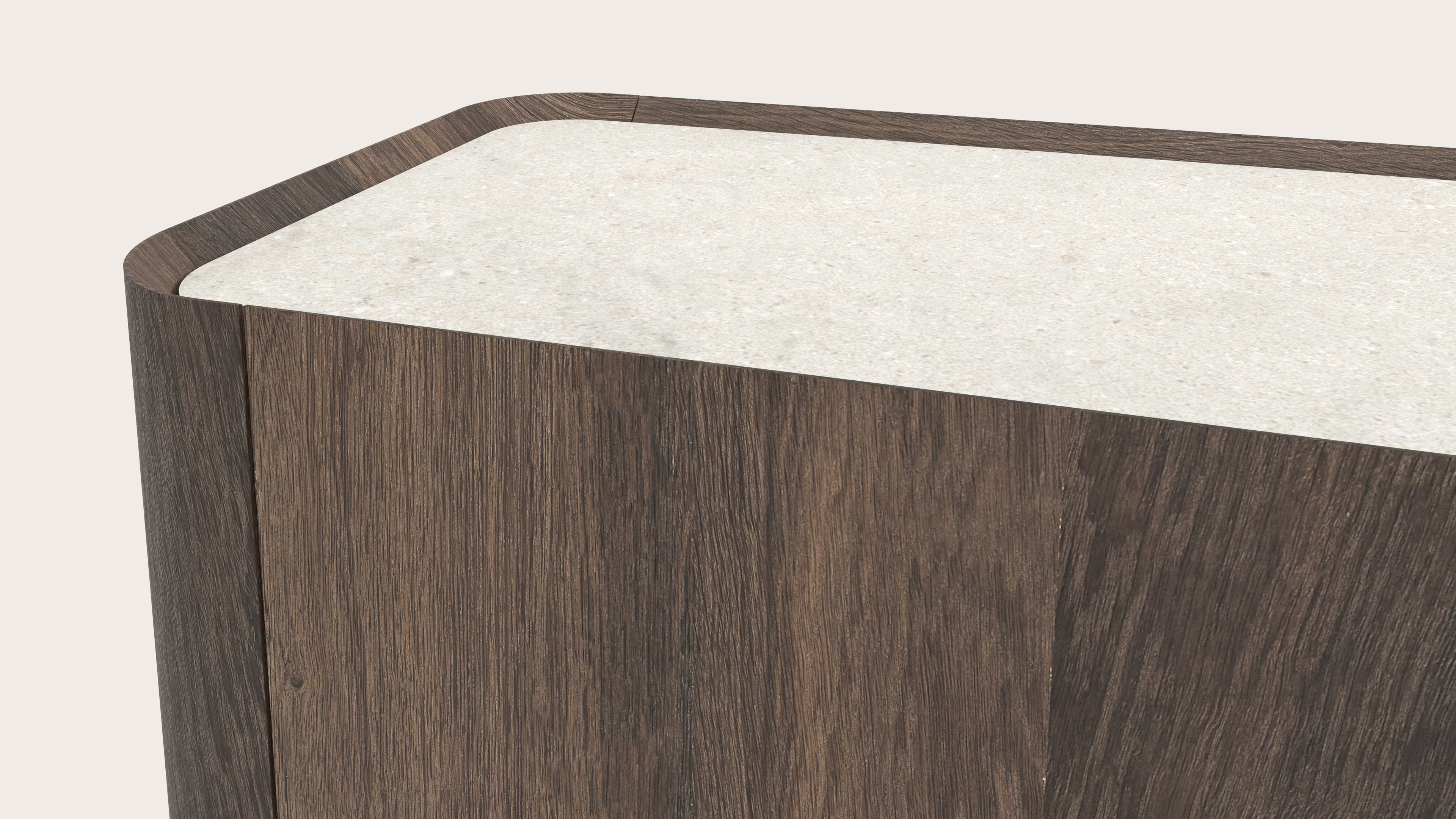 Meuble tv Curvato en chêne fumé avec pieds ronds en métal avec plateau Ceramo en céramique en couleur Shilin 249 x 45 x 52 cm