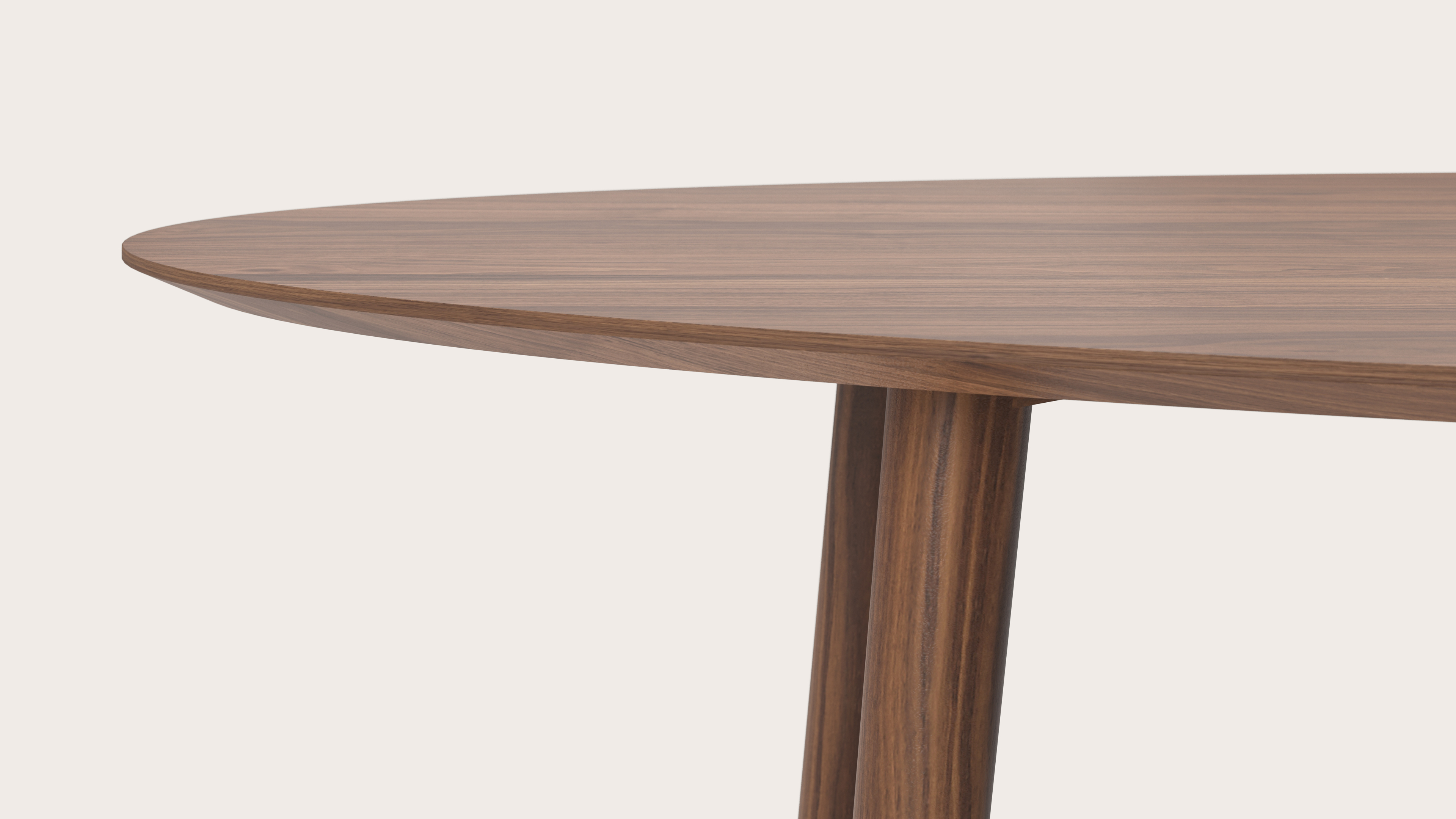 Eettafel Conico onderstel in walnoot met ovaal Finesso blad in walnoot 300 x 140 x 77 cm