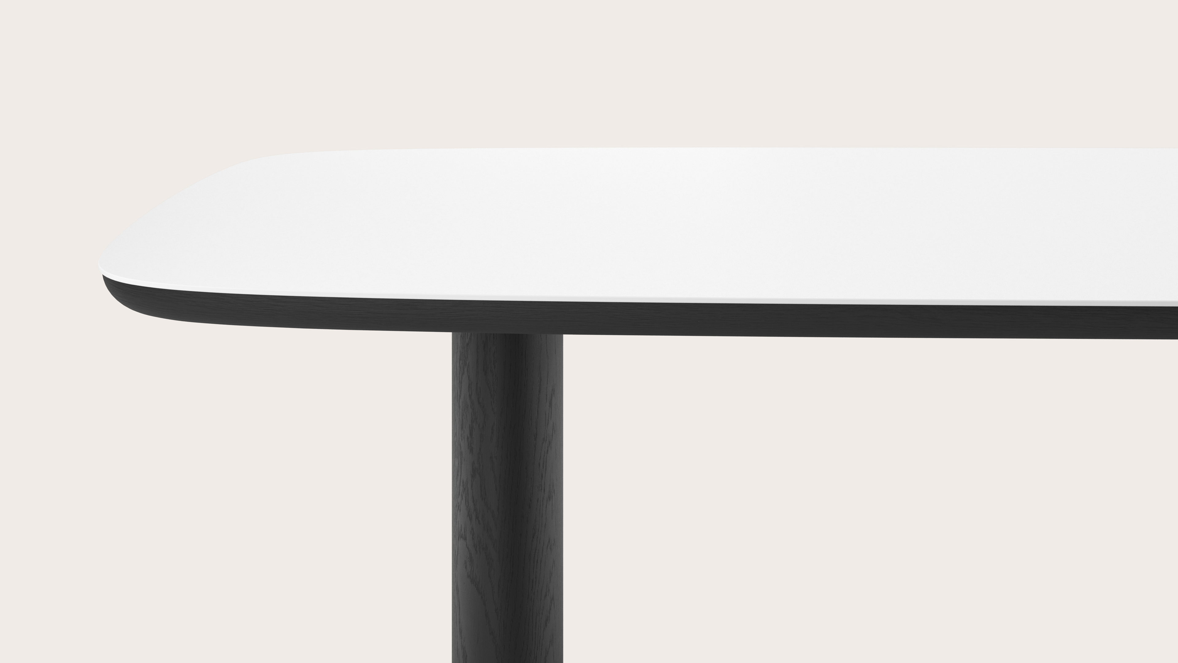 Eettafel Amato Ellipso onderstel in zwarte eik met bootvormig volkeramisch Ceramo blad in kleur Arctic White 300 x 115 x 76 cm