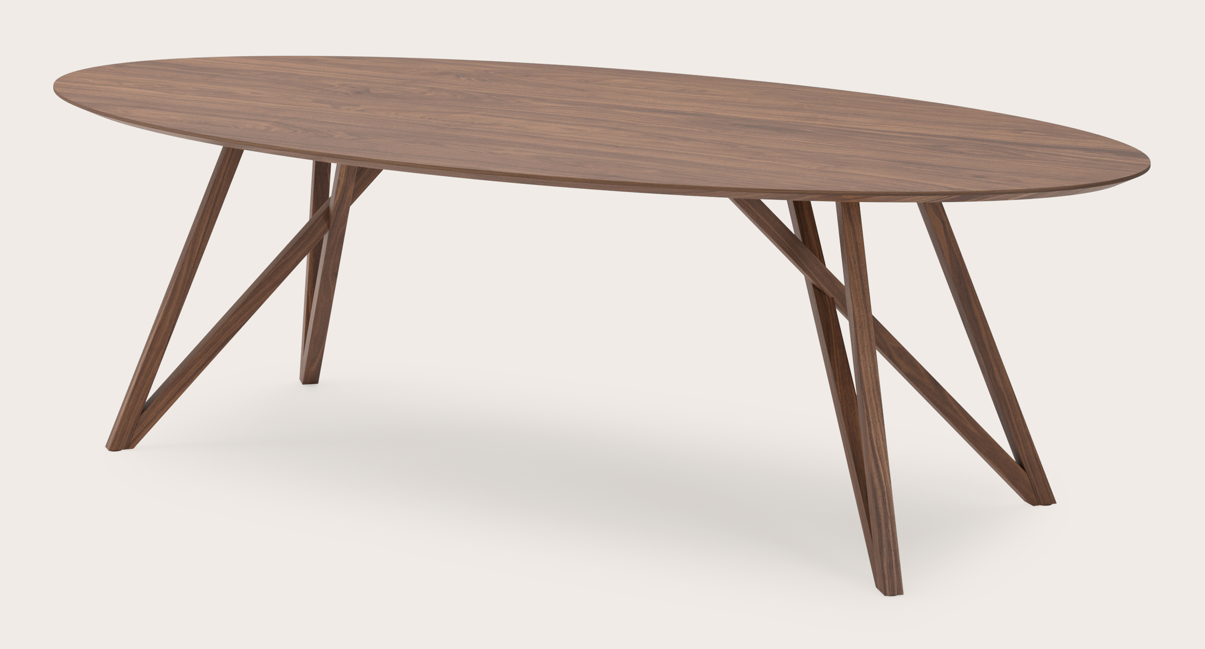 Eettafel Ragno onderstel in walnoot met ovaal Finesso blad in walnoot 260 x 130 x 77 cm
