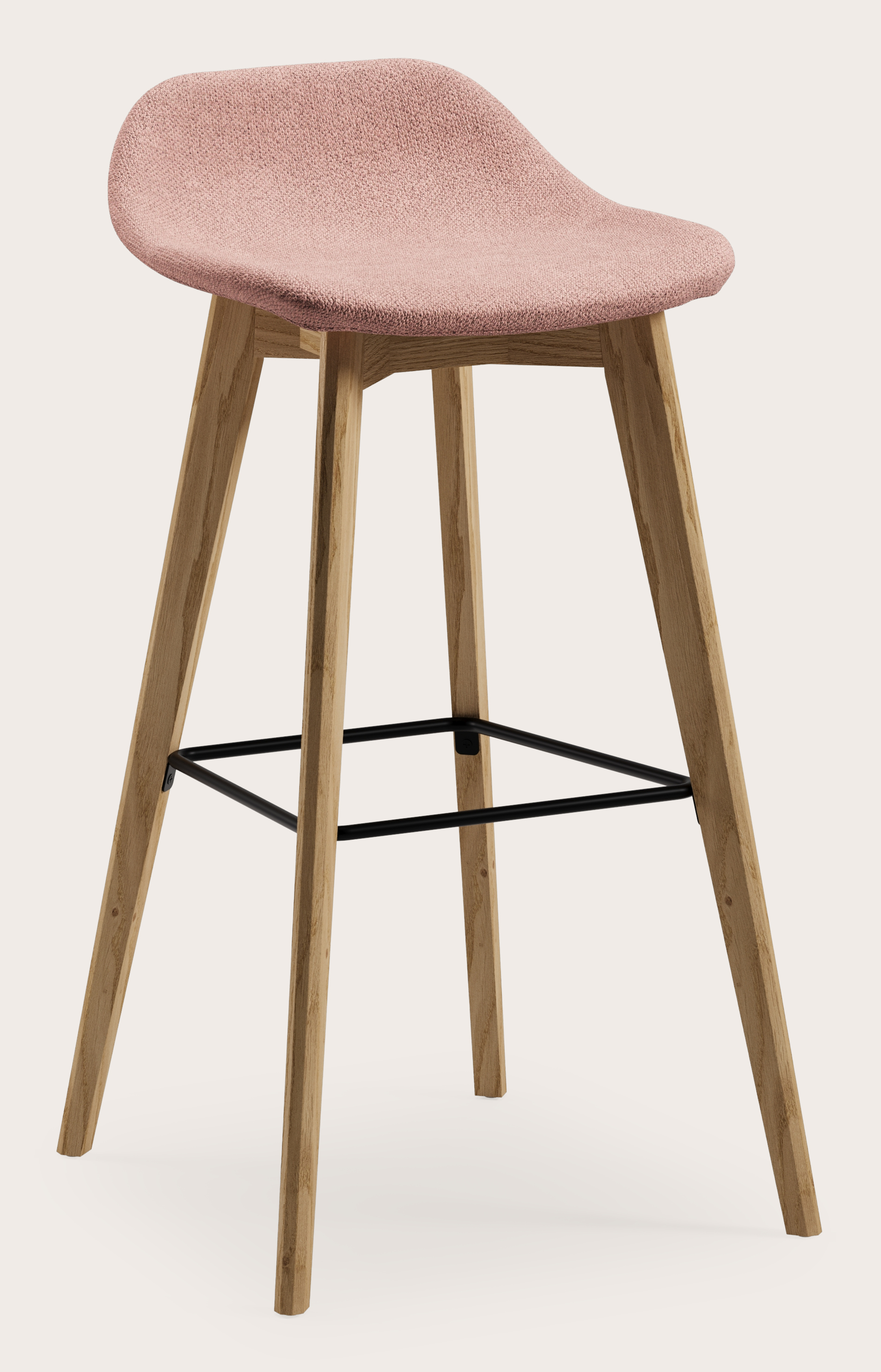 Vasco tabouret de bar haute chêne couleur naturelle avec assise en Volti tissu Rose