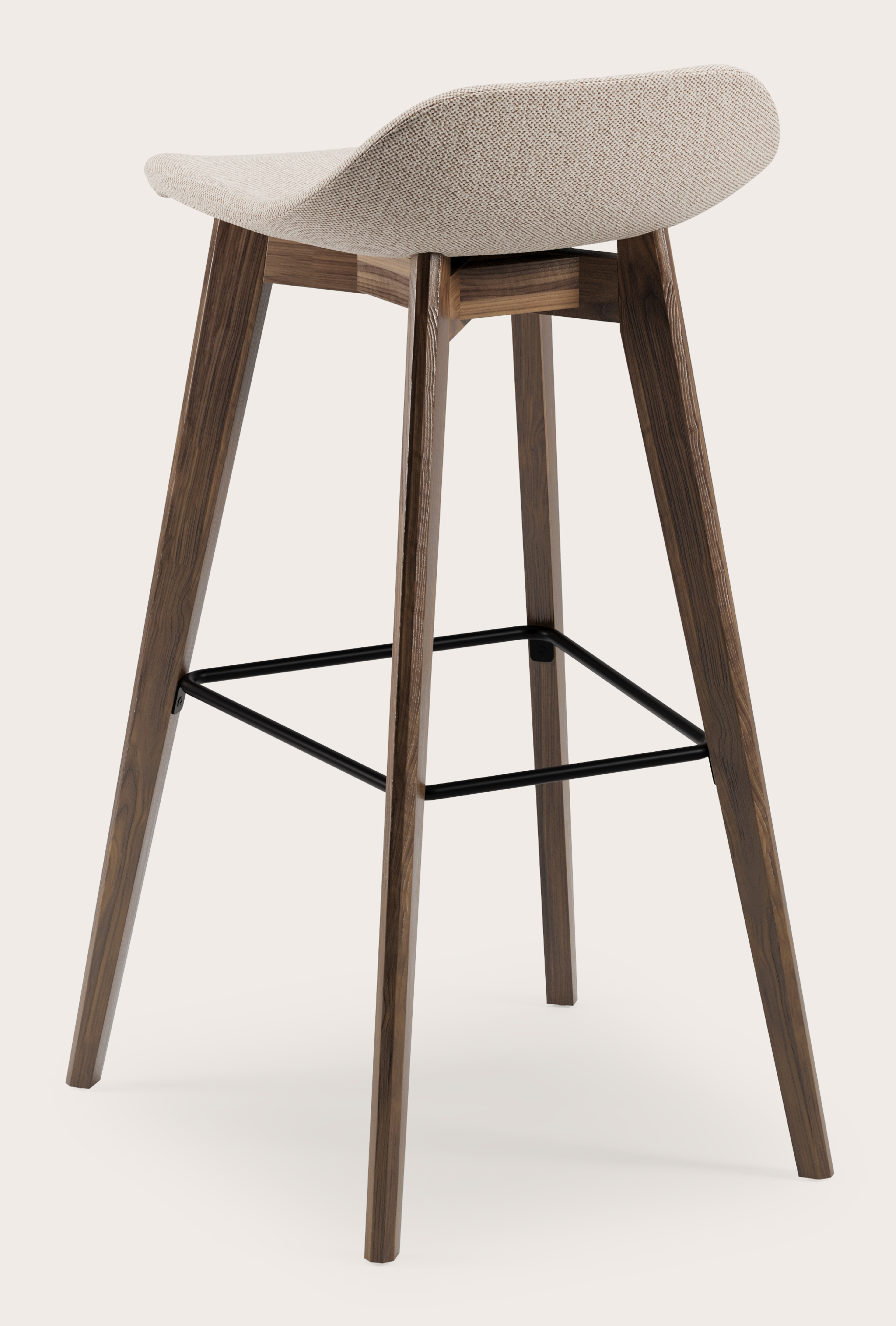 Vasco tabouret de bar haute noyer avec assise en Brio tissu Beige