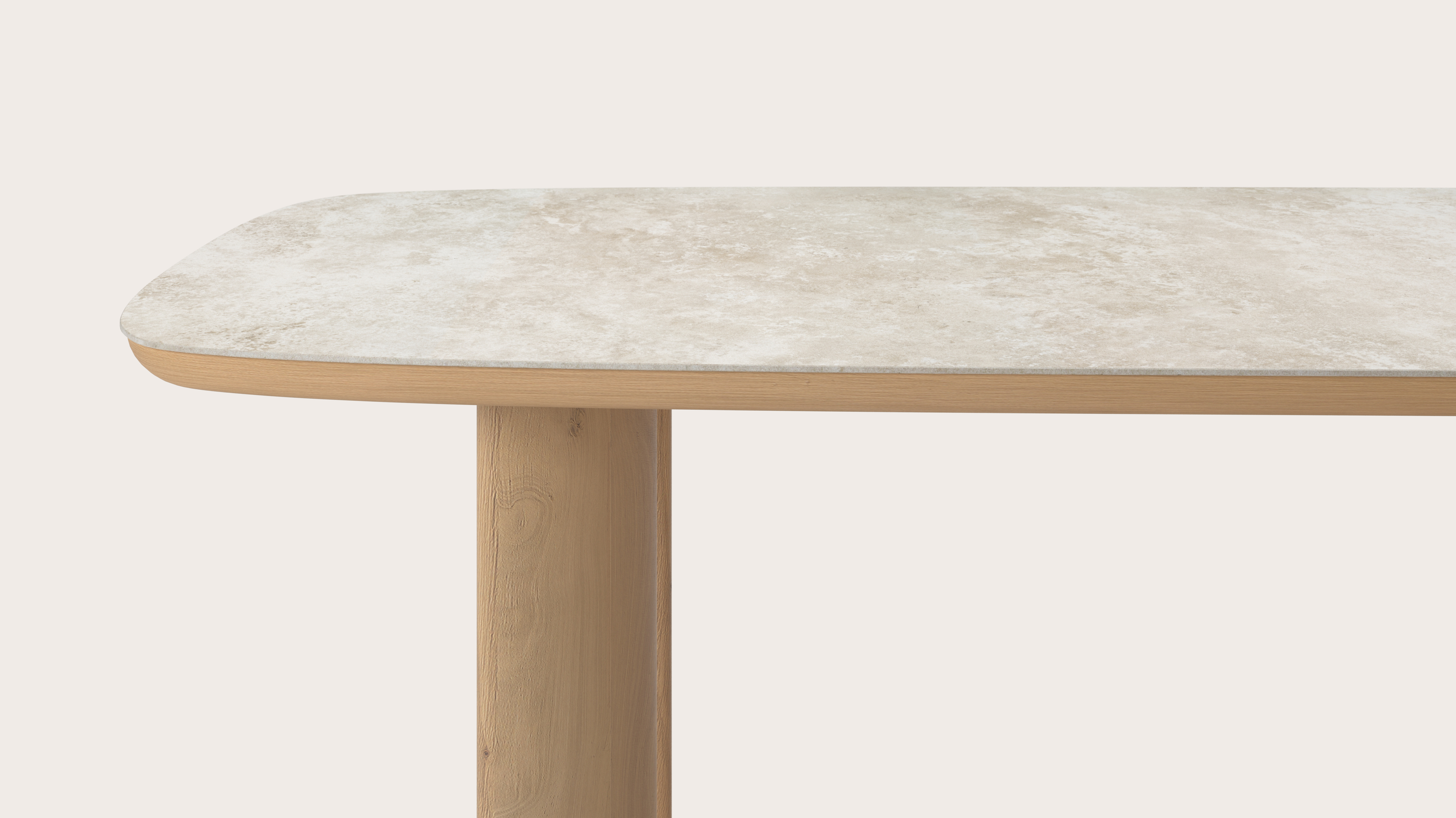 Table de salle à manger Amato Ellipso armature en chêne couleur naturelleavec plateau Ceramo forme arrondie en céramique en couleur Rapolano 260 x 110 x 76 cm