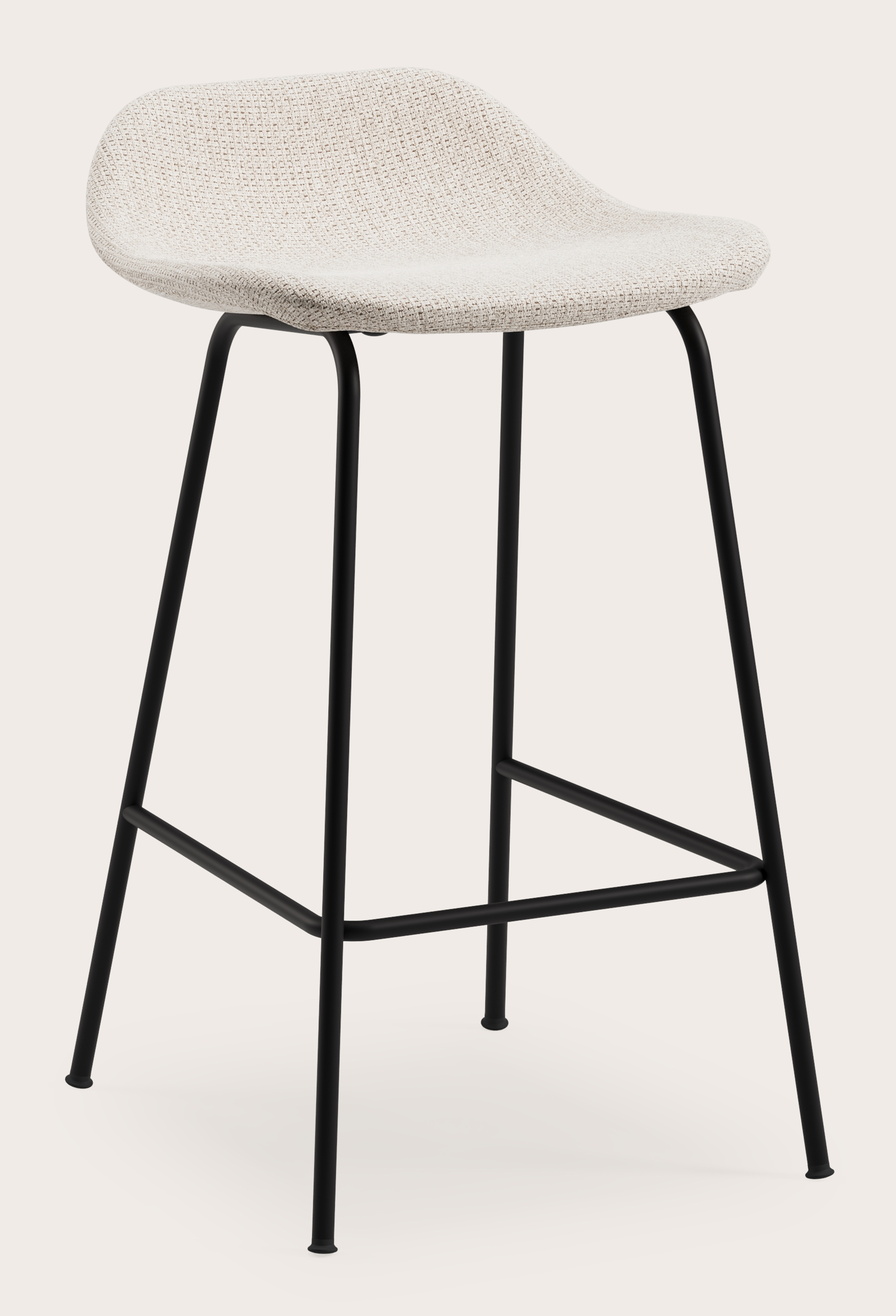 Vasco tabouret de bar basse en métal noir avec assise en Fuga tissu Natural