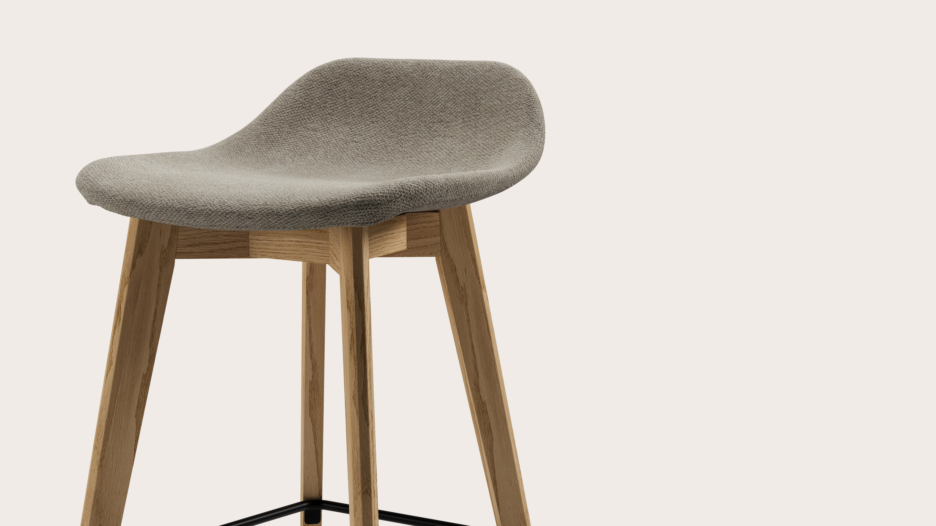 Vasco tabouret de bar haute chêne couleur naturelle avec assise en Volti tissu Truffle