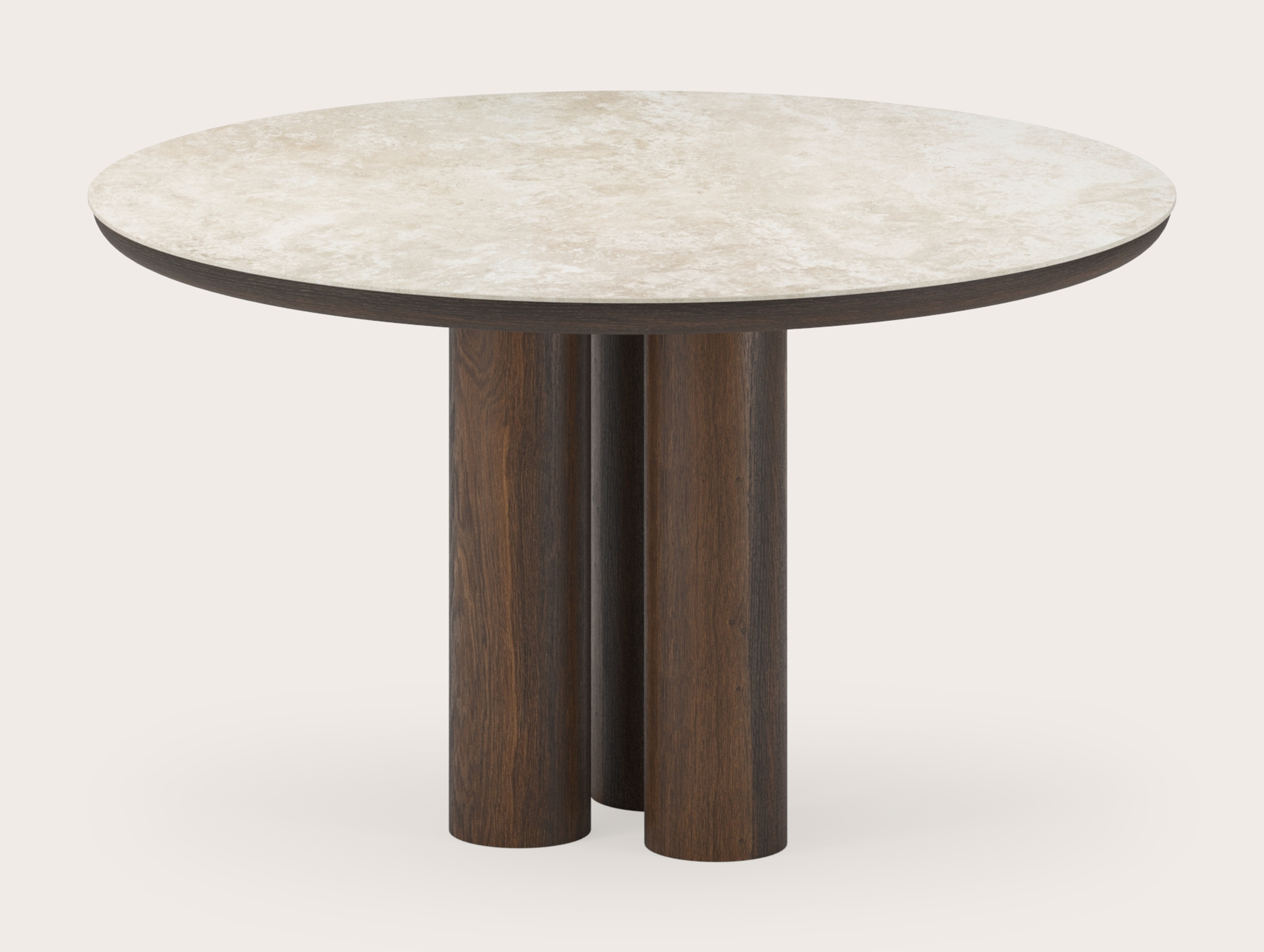 Eettafel Amato Rondo onderstel in gerookte eik met rond volkeramisch Ceramo blad in kleur Rapolano Ø130 x 76 cm