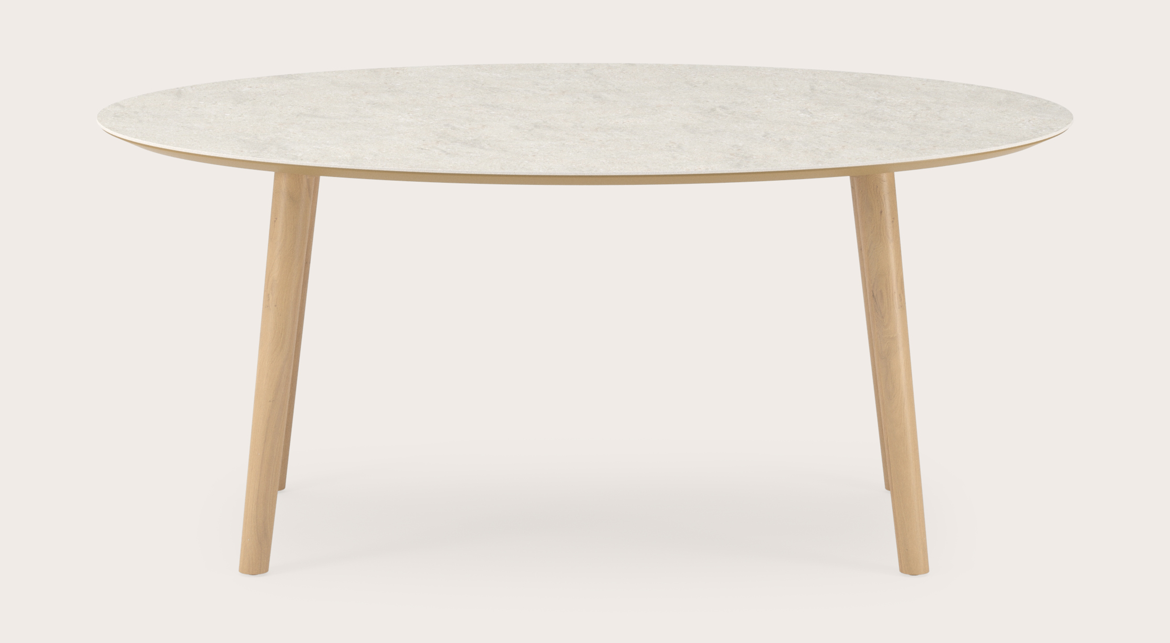 Table de salle à manger Conico armature en chêne couleur naturelle avec plateau Ceramo ovale en céramique en couleur Shilin 180 x 110 x 77 cm