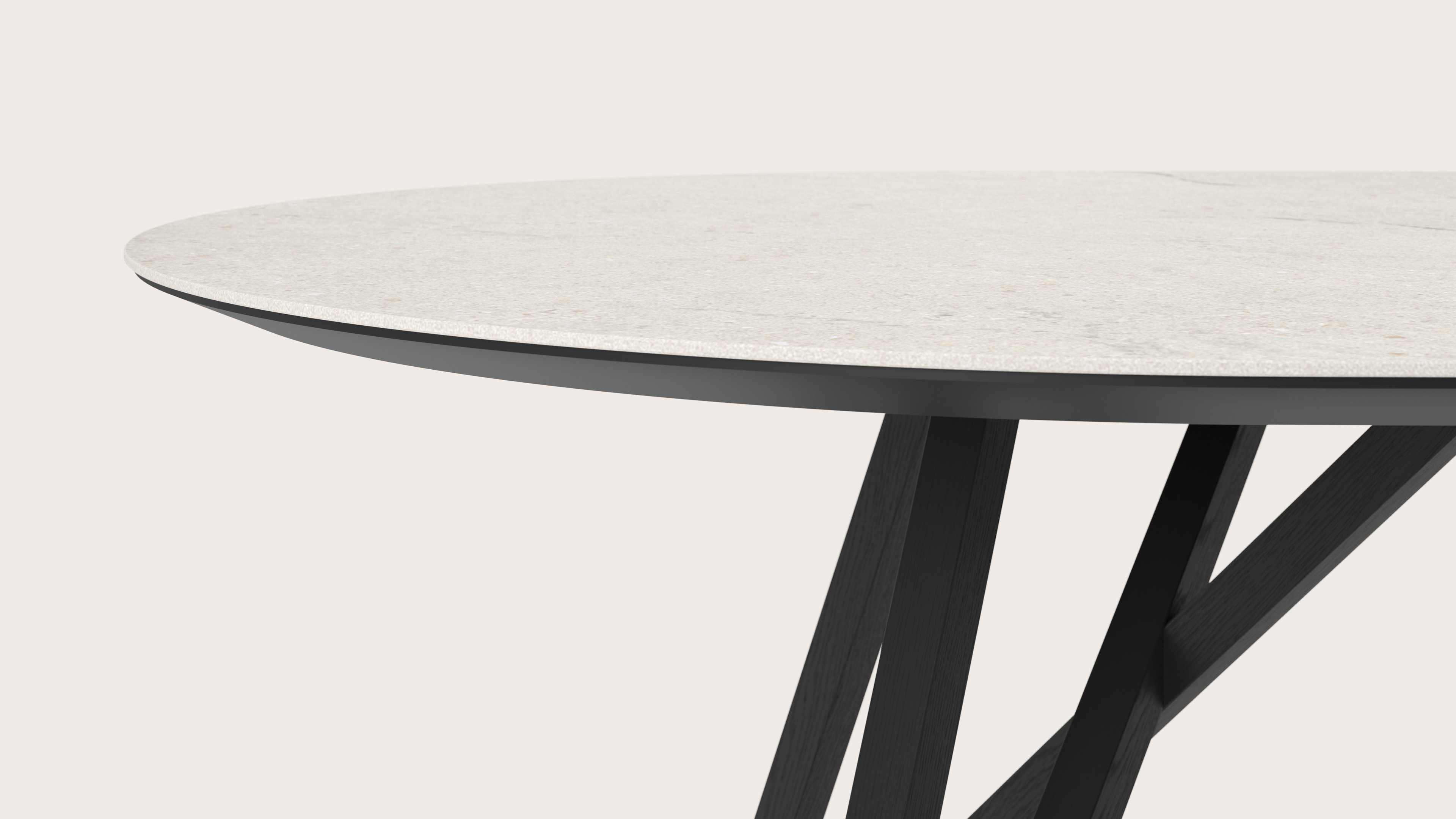 Table de salle à manger Ragno armature en chêne noir avec plateau Ceramo ovale plat en céramique en couleur Shilin 300 x 120 x 77 cm