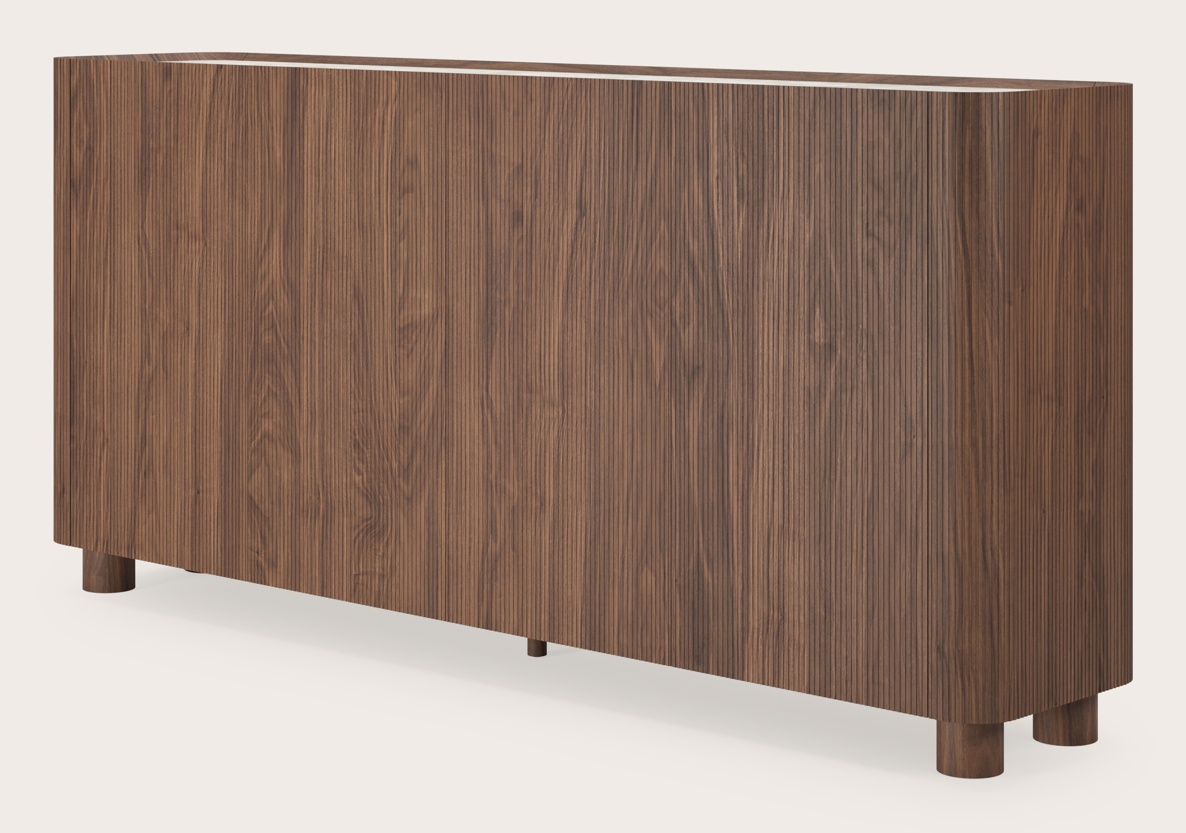 Buffet haut Grivato en noyer avec pieds ronds avec plateau Ceramo rond en céramique en couleur Himalaya 219 x 45 cm