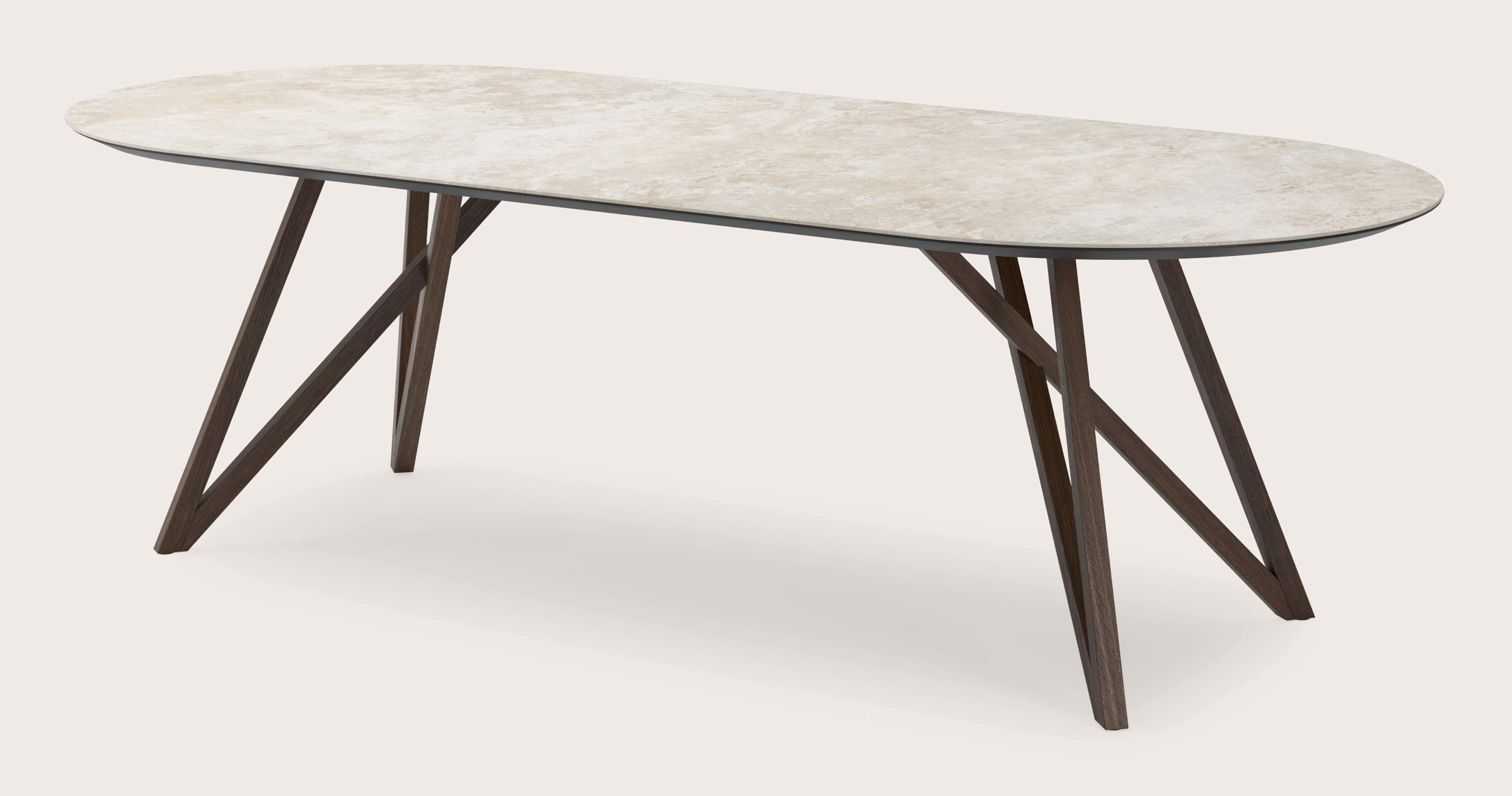 Table de salle à manger Ragno armature en chêne fumé avec plat plateau Ceramo ovale en céramique en couleur Rapolano 260 x 115 x 77 cm