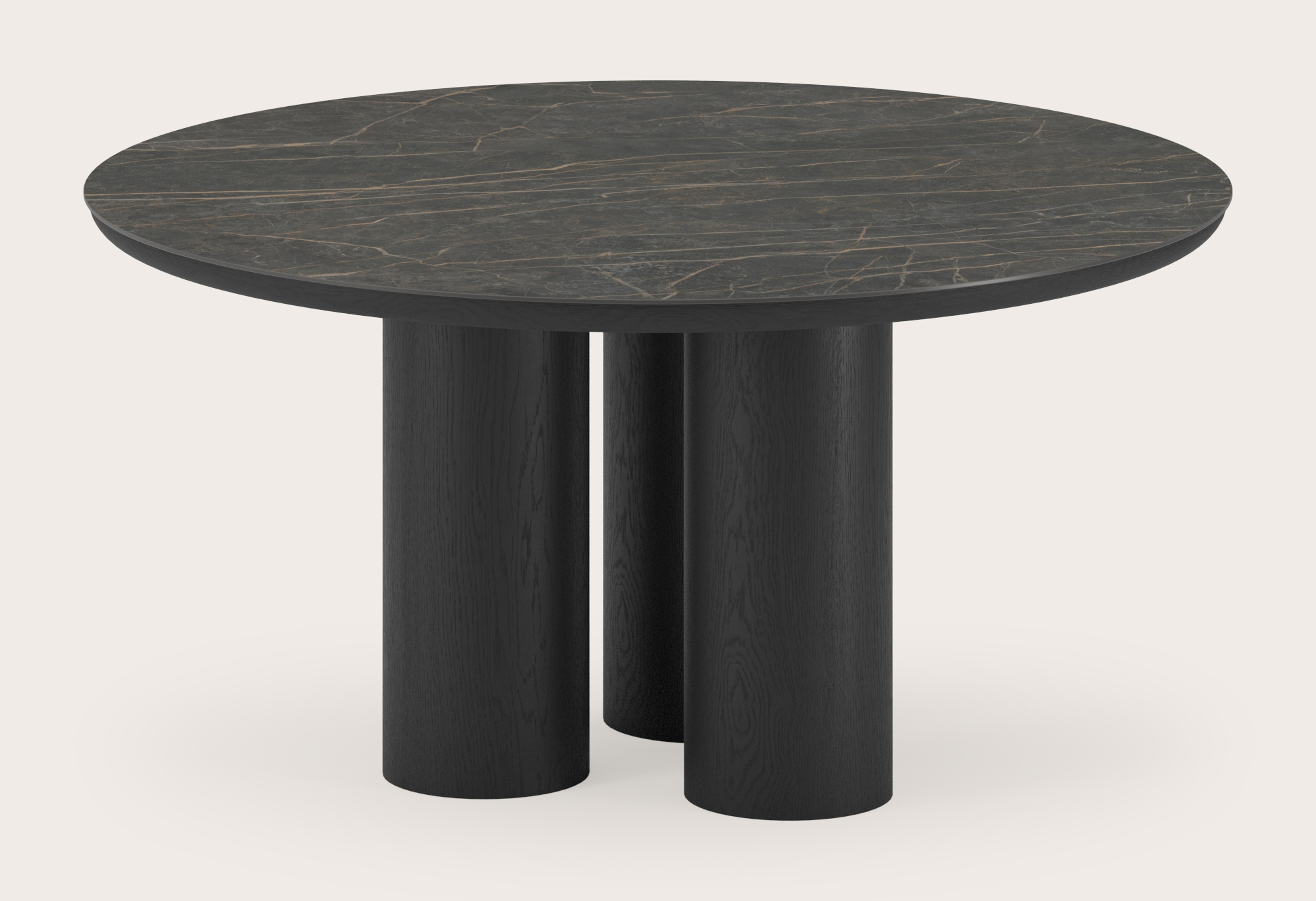 Table de salle à manger Amato Rondo armature en chêne noir avec plateau Ceramo rond en céramique en couleur Black Obsession Ø150 x 76 cm