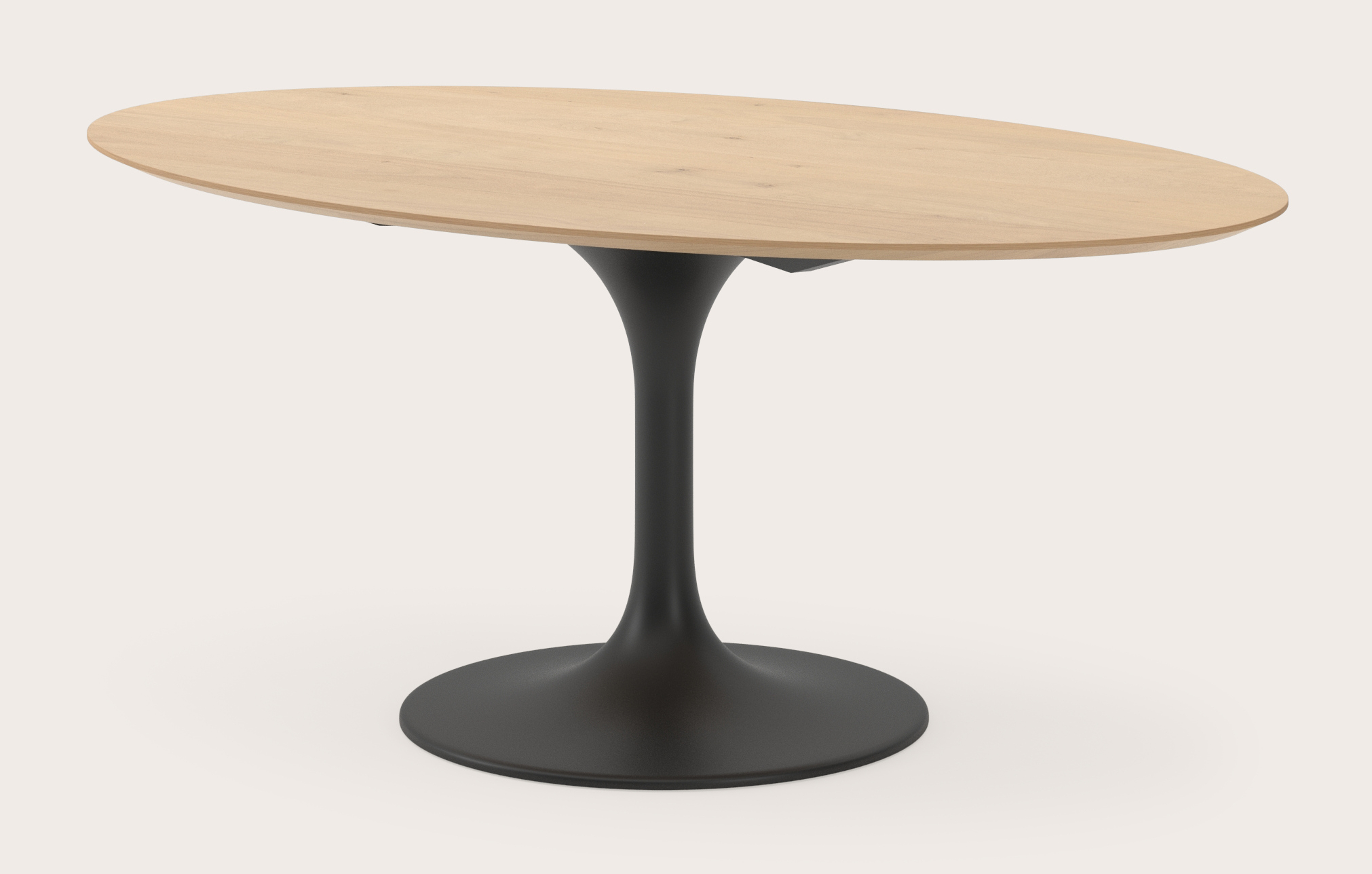 Table de salle à manger Tulipo armature en métal noir avec plateau Finesso en forme ovale en chêne couleur naturelle 180 x 110 x 76.80 cm