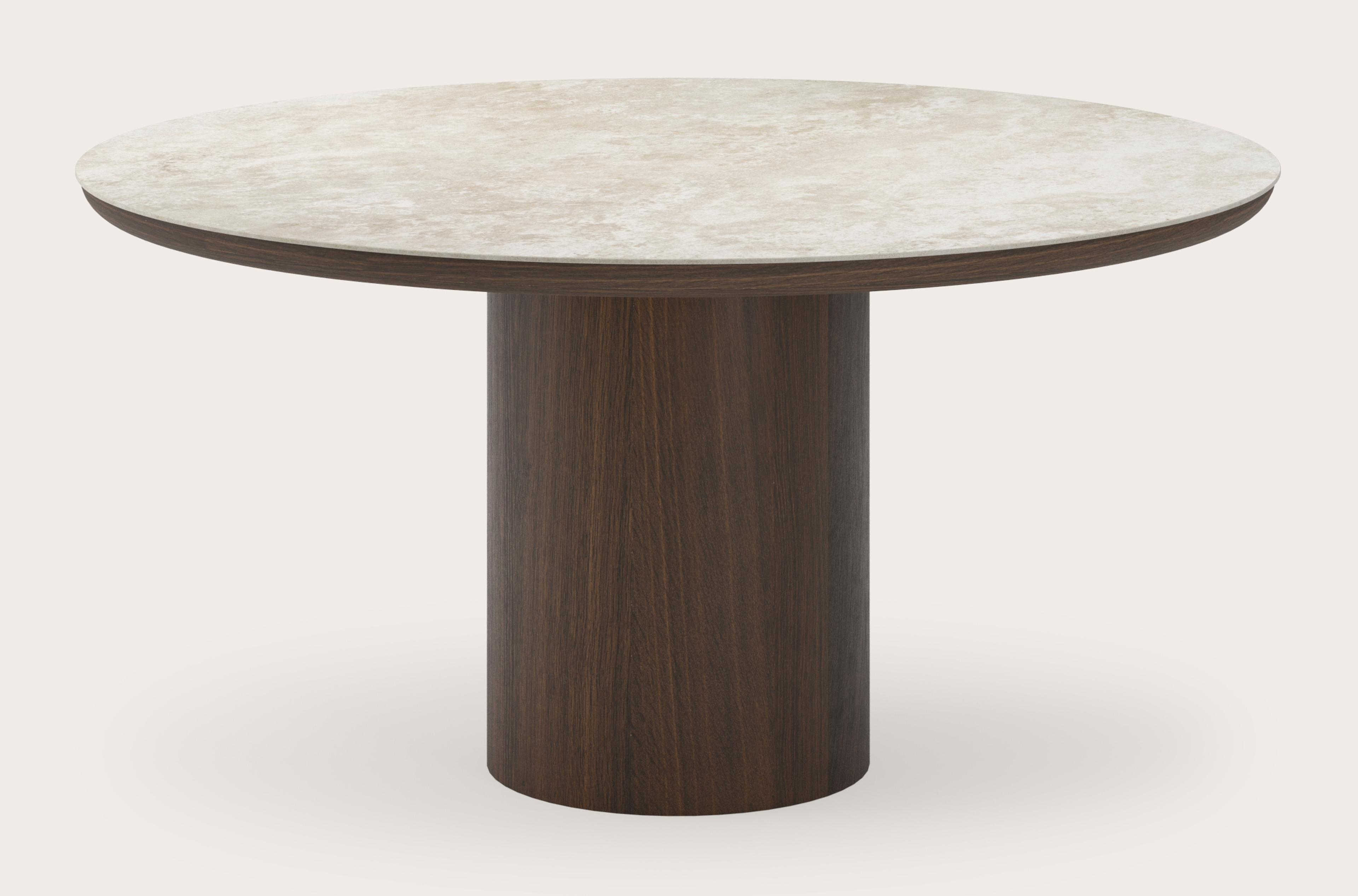 Table de salle à manger Amato Rondo armature en chêne fumé avec plateau Ceramo rond en céramique en couleur Rapolano Ø150 x 76 cm