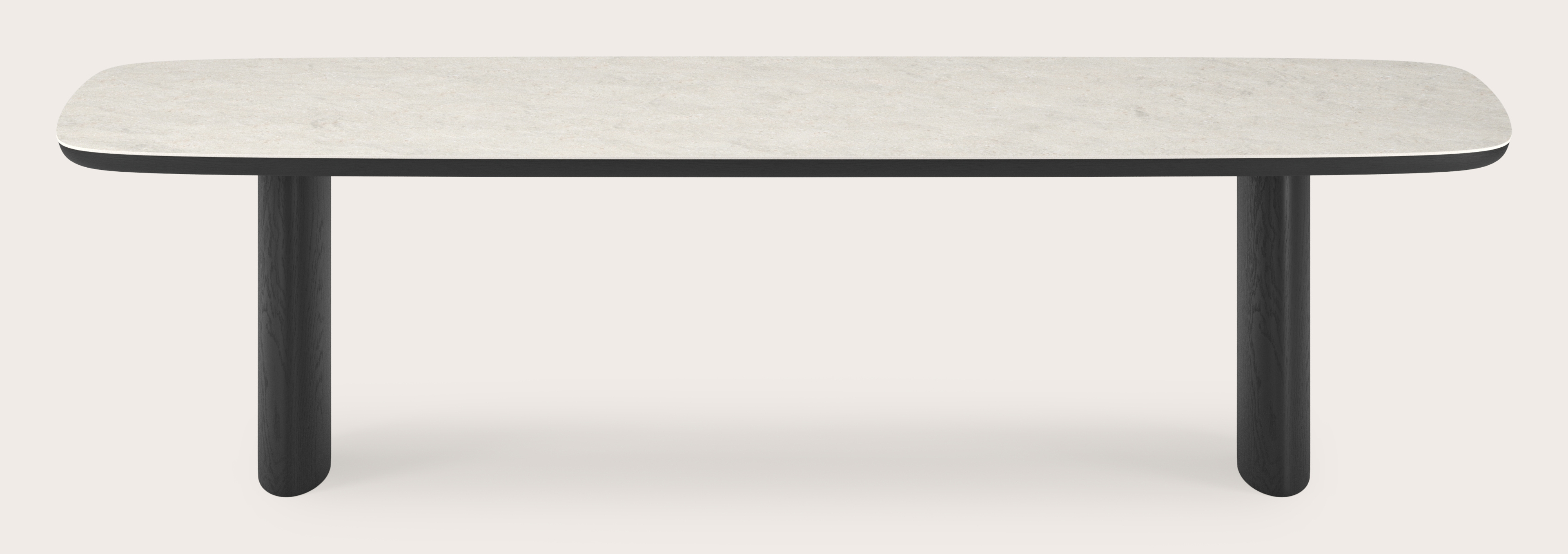 Table de salle à manger Amato Ellipso armature en chêne noir avec plateau Ceramo forme arrondie en céramique en couleur Shilin 300 x 115 x 76 cm