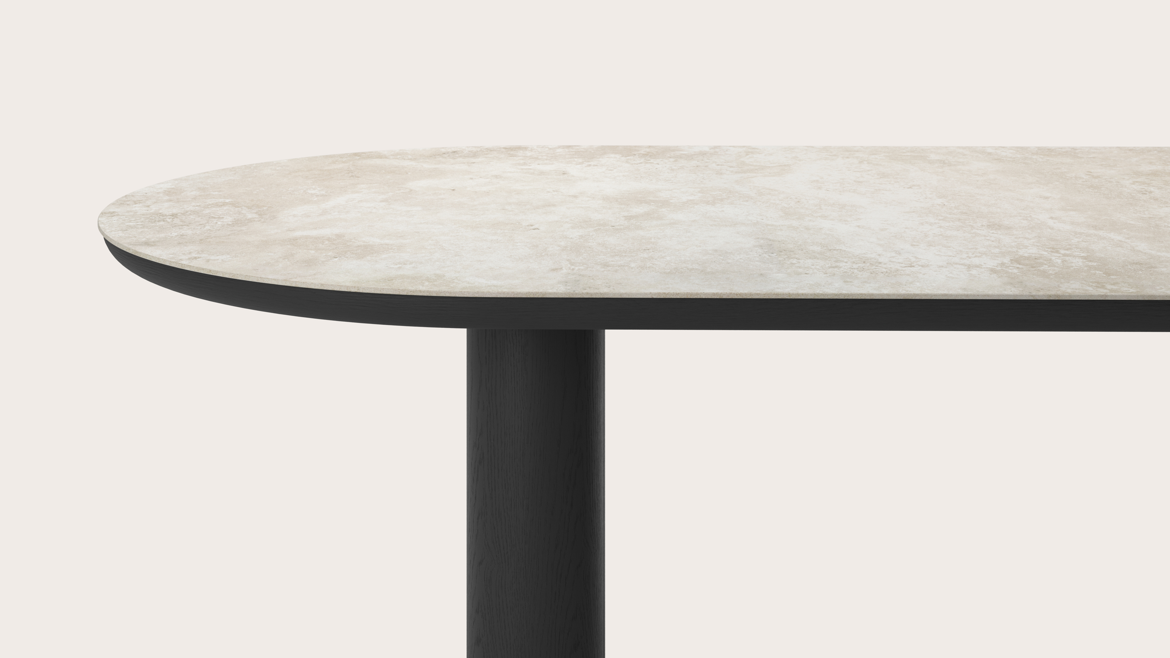 Table de salle à manger Amato Rondo armature en chêne noir avec plateau Ceramo ovale plat en céramique en couleur Rapolano 260 x 115 x 76 cm
