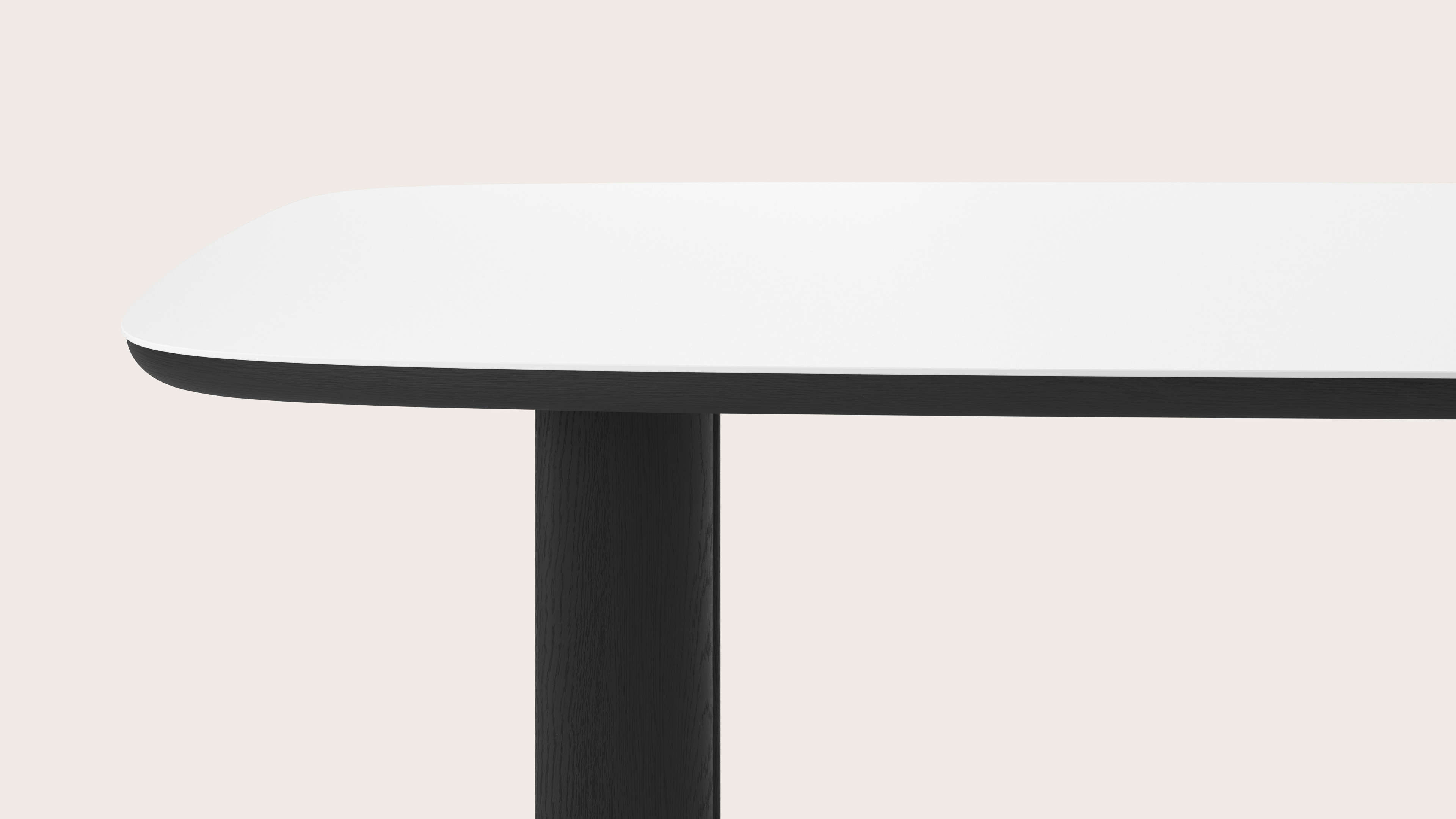 Table de salle à manger Amato Ellipso armature en chêne noir avec plateau Ceramo forme arrondie en céramique en couleur Arctic White 300 x 115 x 76 cm
