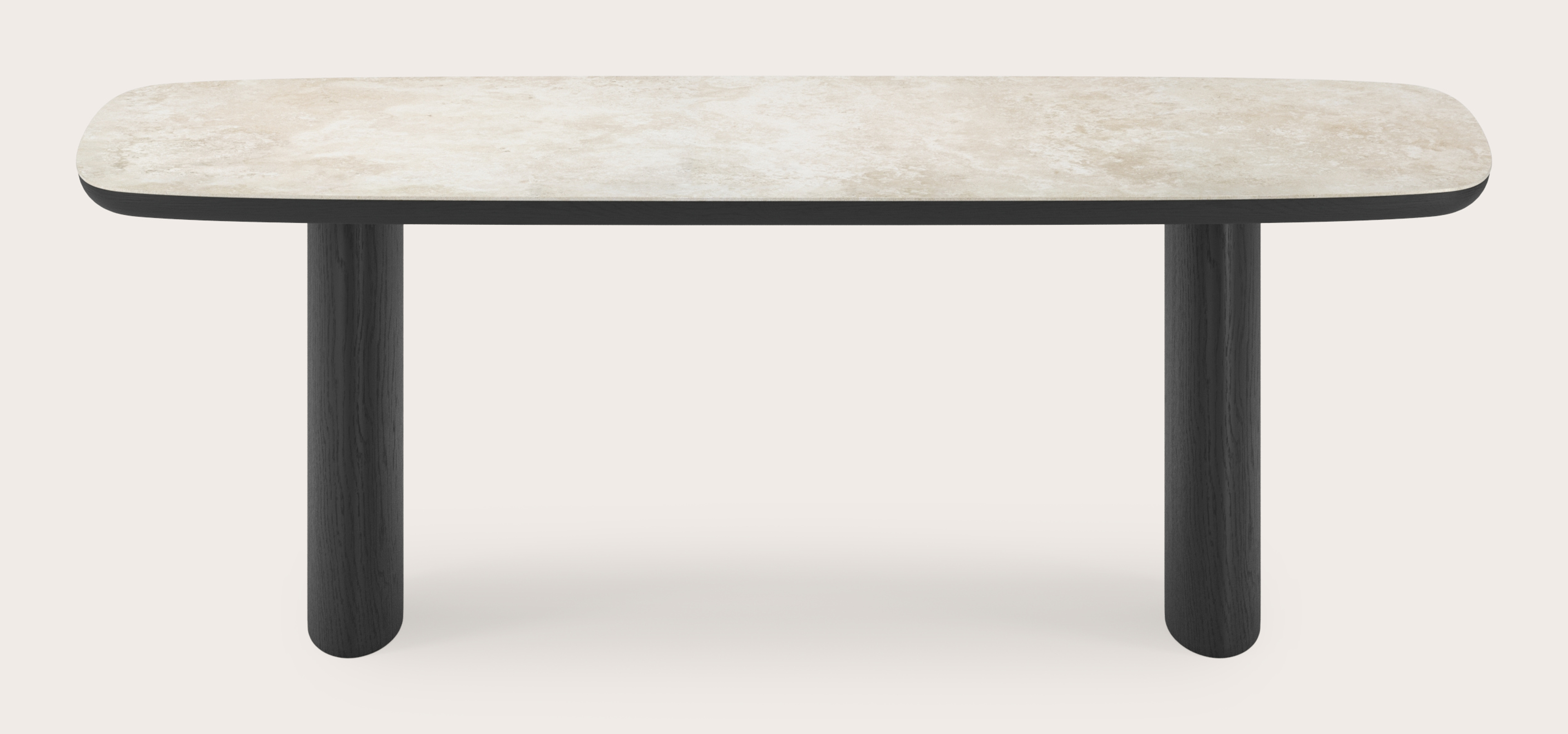 Table de salle à manger Amato Ellipso armature en chêne noir avec plateau Ceramo forme arrondie en céramique en couleur Rapolano 220 x 105 x 76 cm