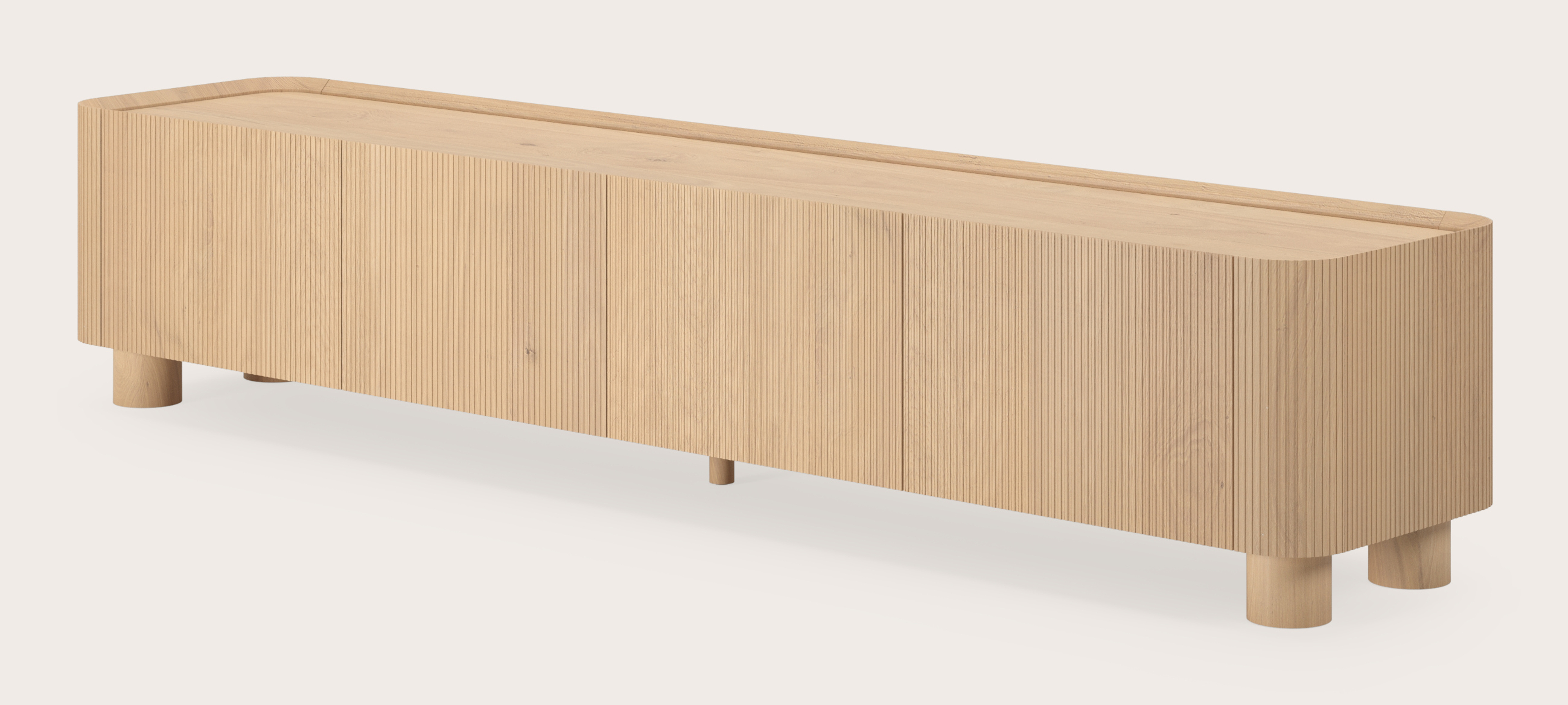 Grivato tv-meubel in natuurkleurige eik met ronde houten poten 219 x 45 cm