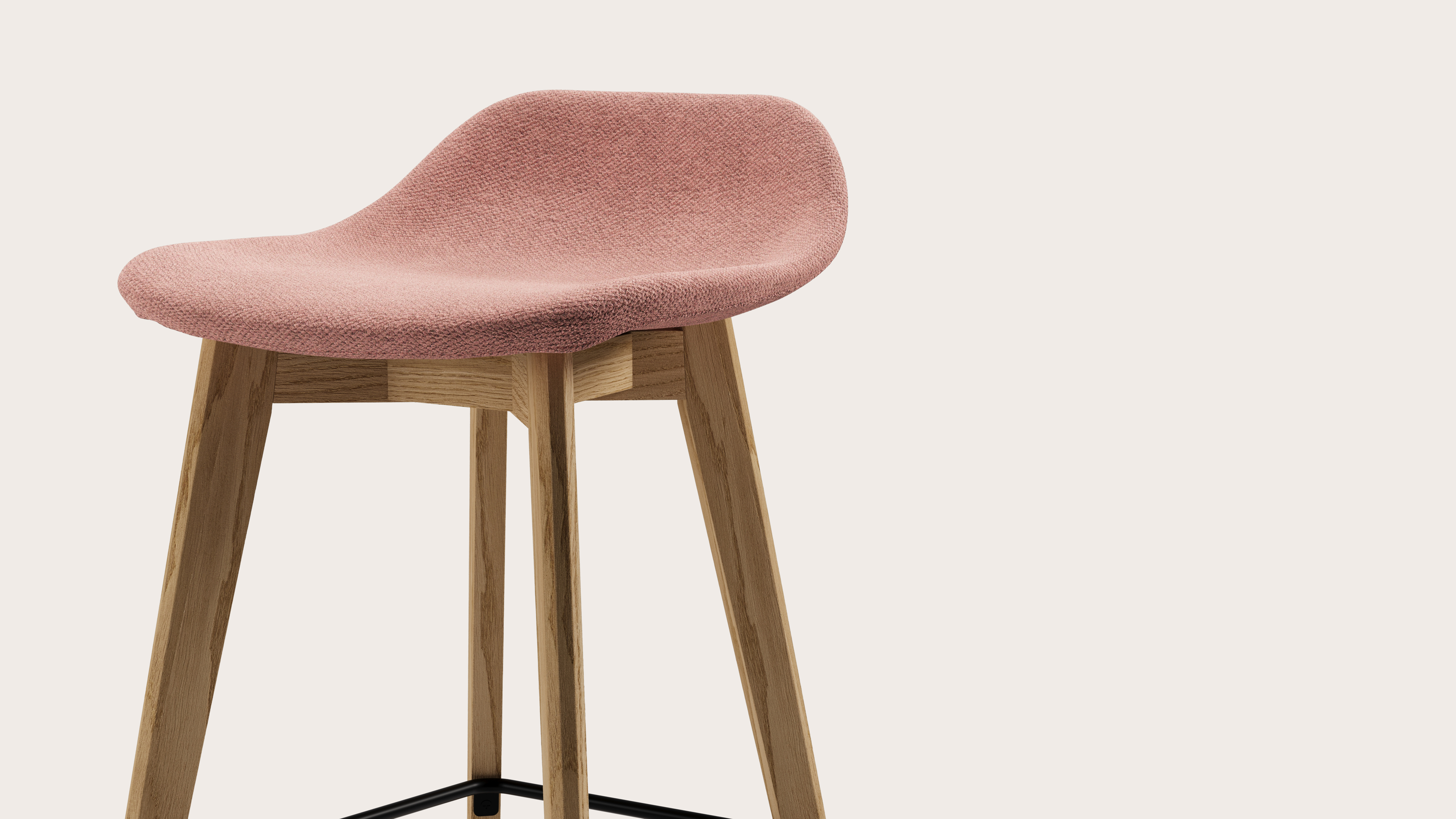 Vasco tabouret de bar haute chêne couleur naturelle avec assise en Volti tissu Rose