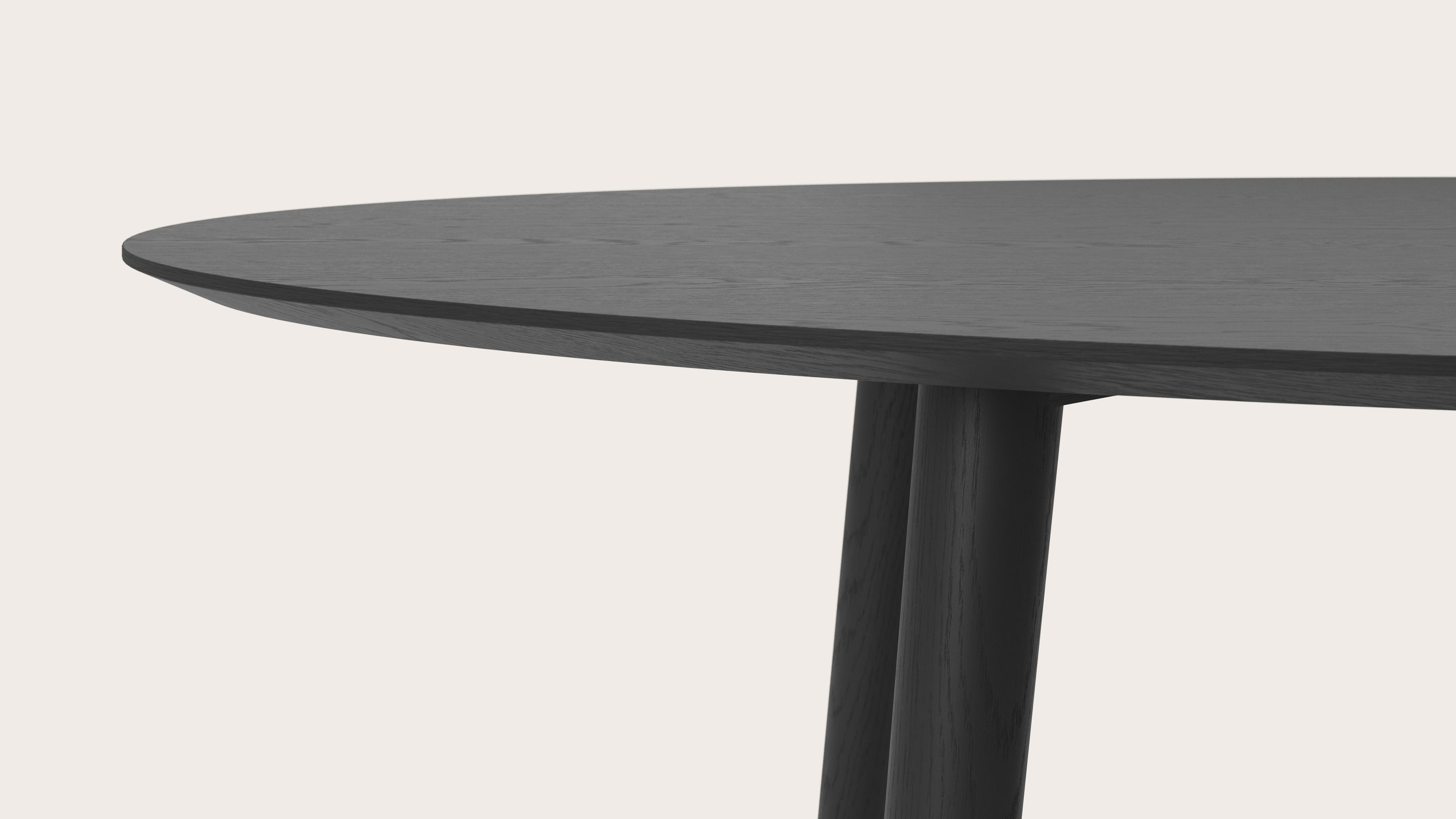 Eettafel Conico onderstel in zwarte eik met ovaal Finesso blad in zwarte eik 220 x 120 x 77 cm