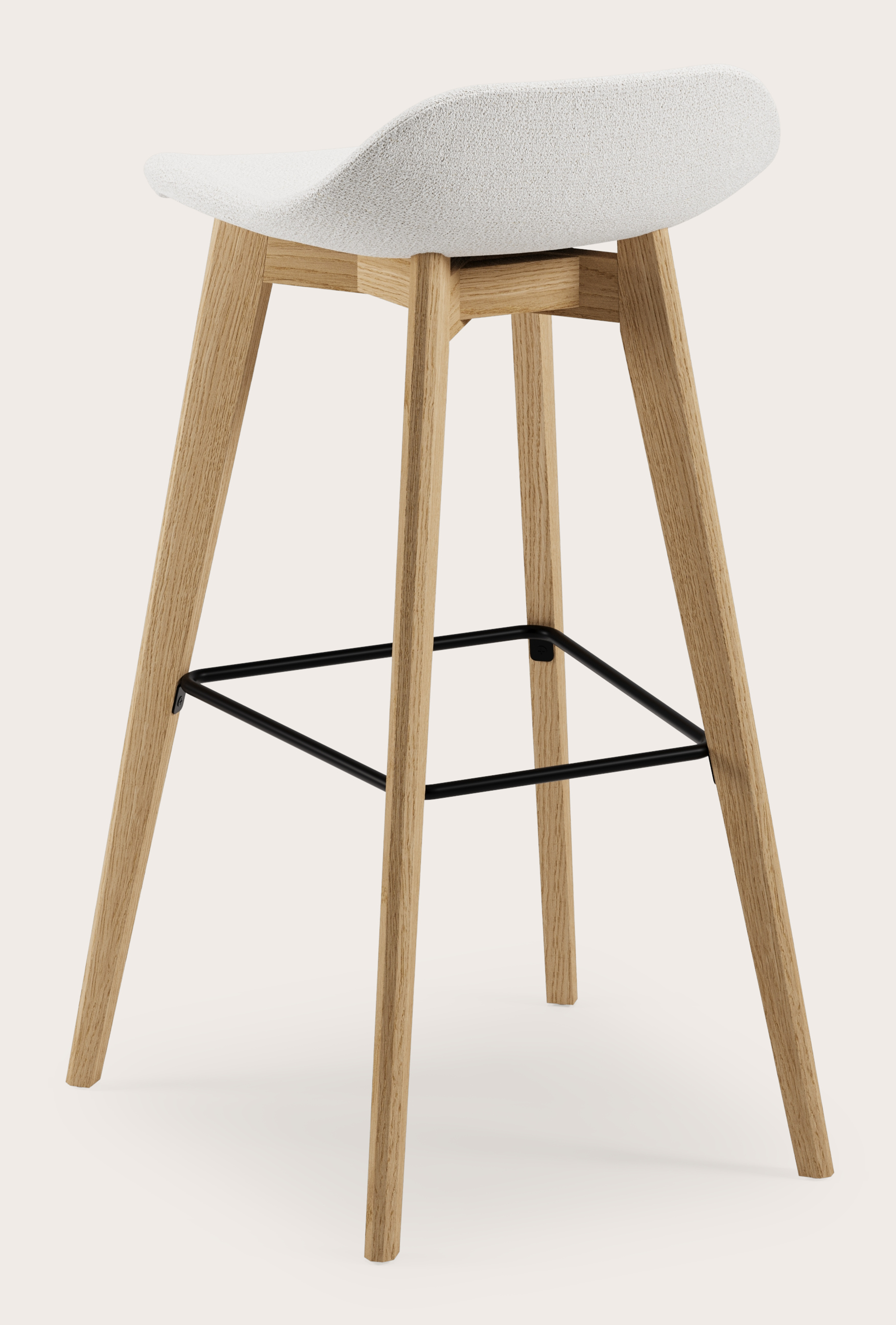 Vasco tabouret de bar haute chêne couleur naturelle avec assise en Dolce tissu Feather