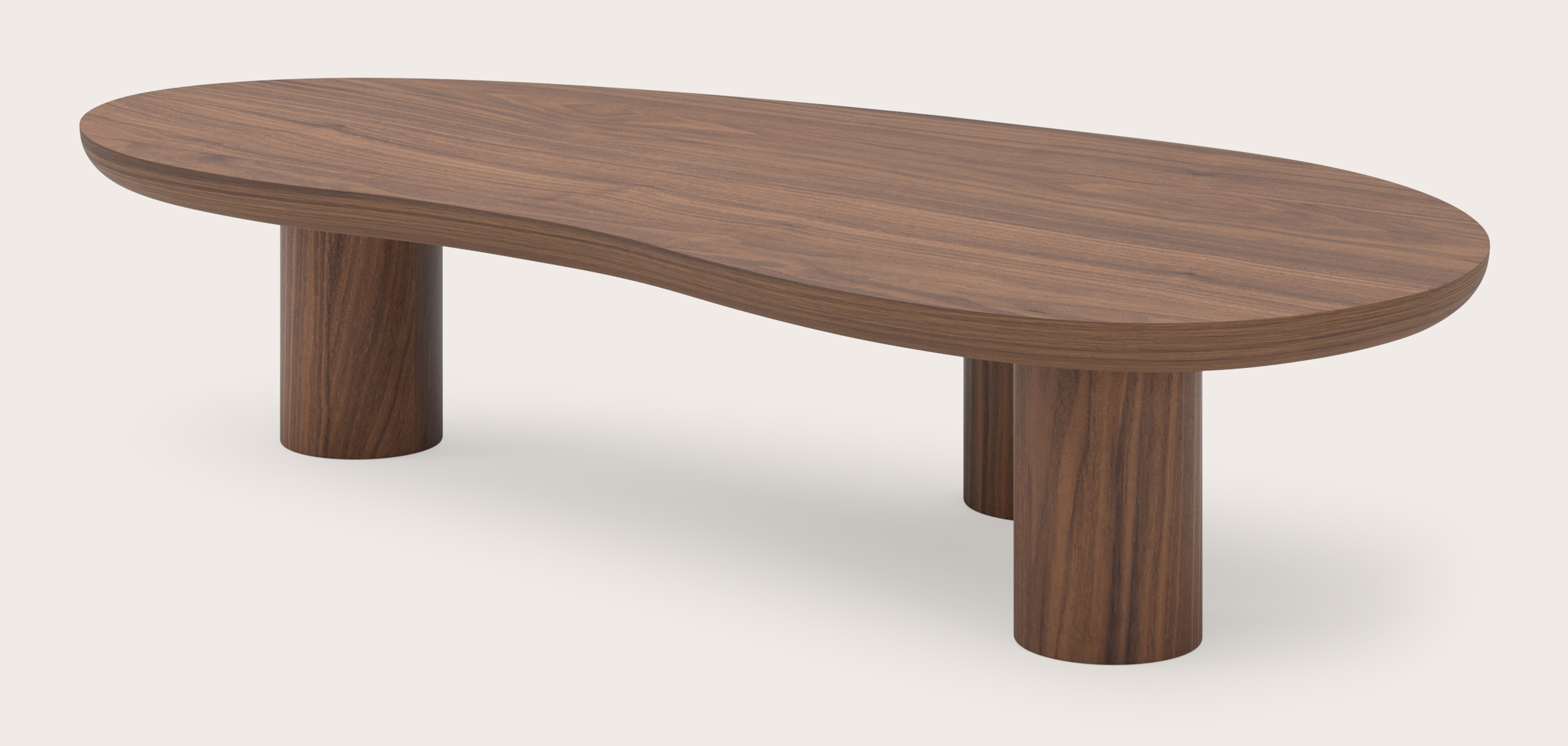 Salontafel Amato XSmall Rondo onderstel met blobvormig Amato blad in walnoot 113 x 56 x 24 cm