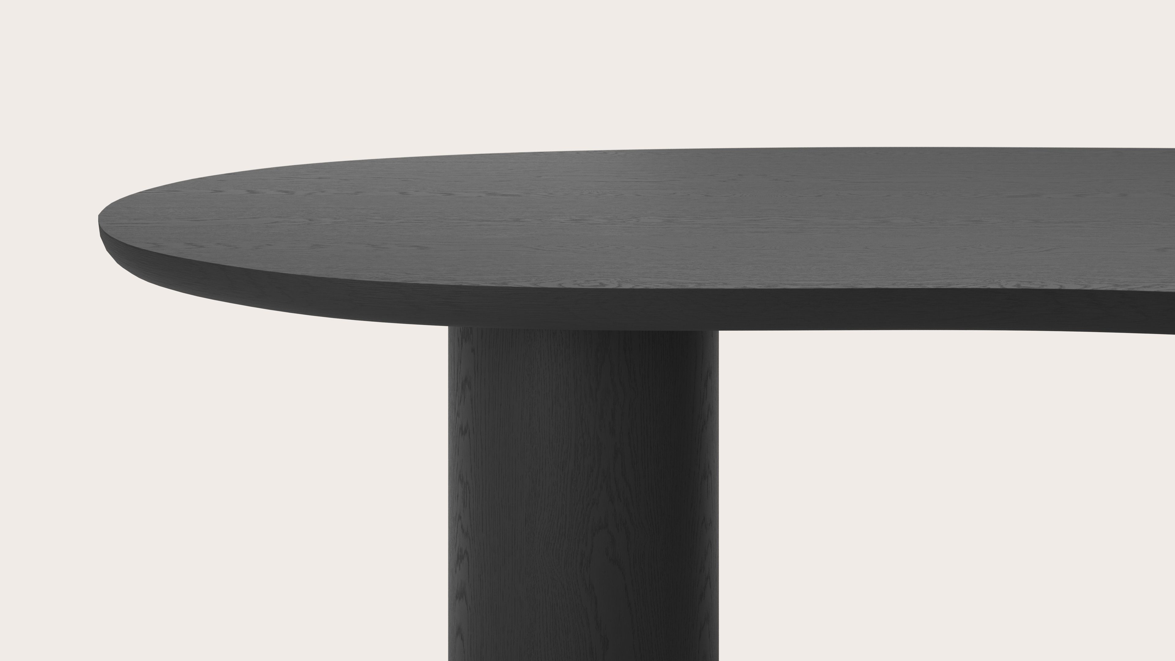 Eettafel Amato Rondo onderstel met blobvormig Amato blad in zwarte eik 260 x 117 x 79 cm