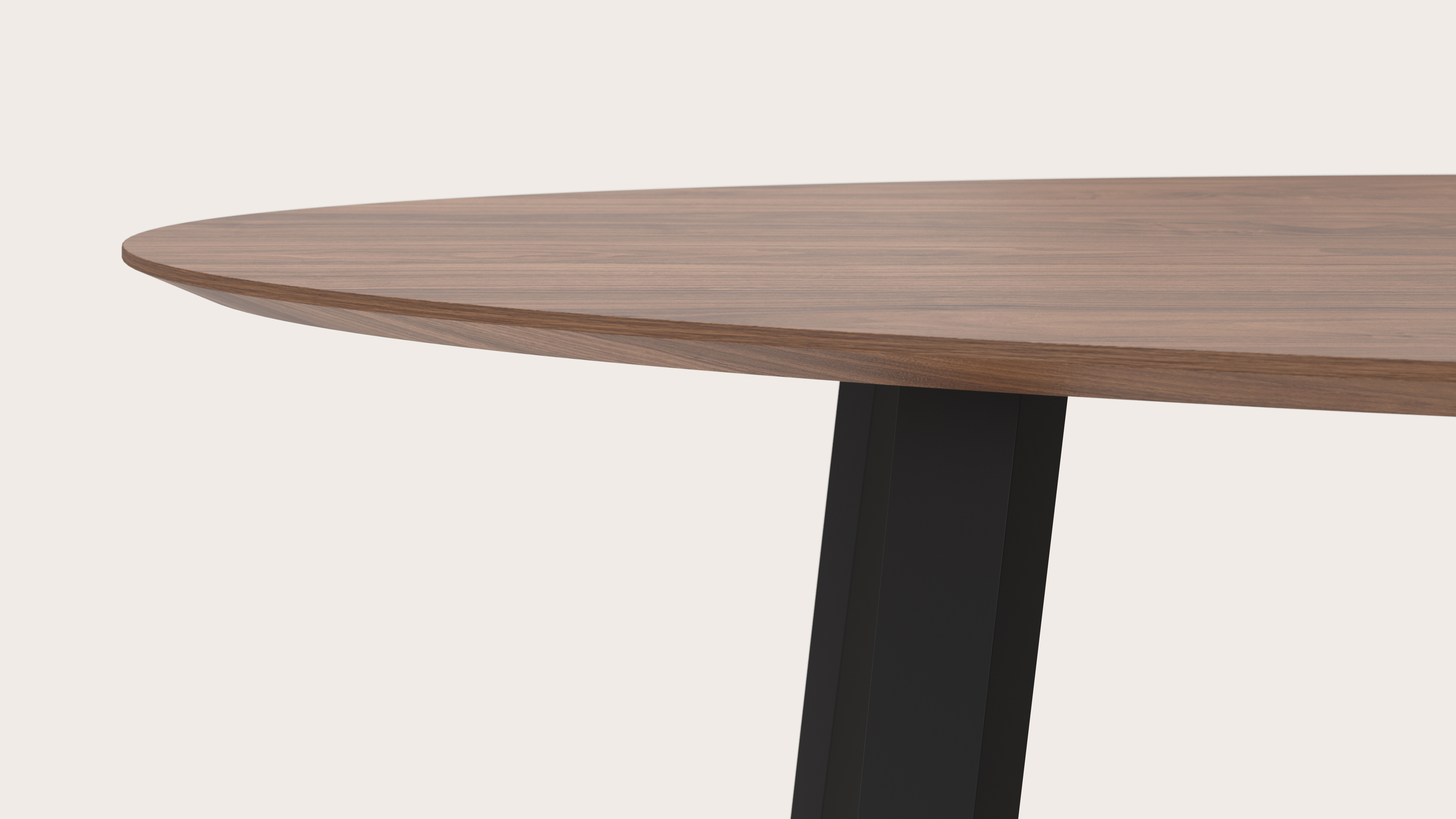 Eettafel Clino onderstel in zwart metaal met ovaal Finesso blad in walnoot 260 x 130 x 76 cm