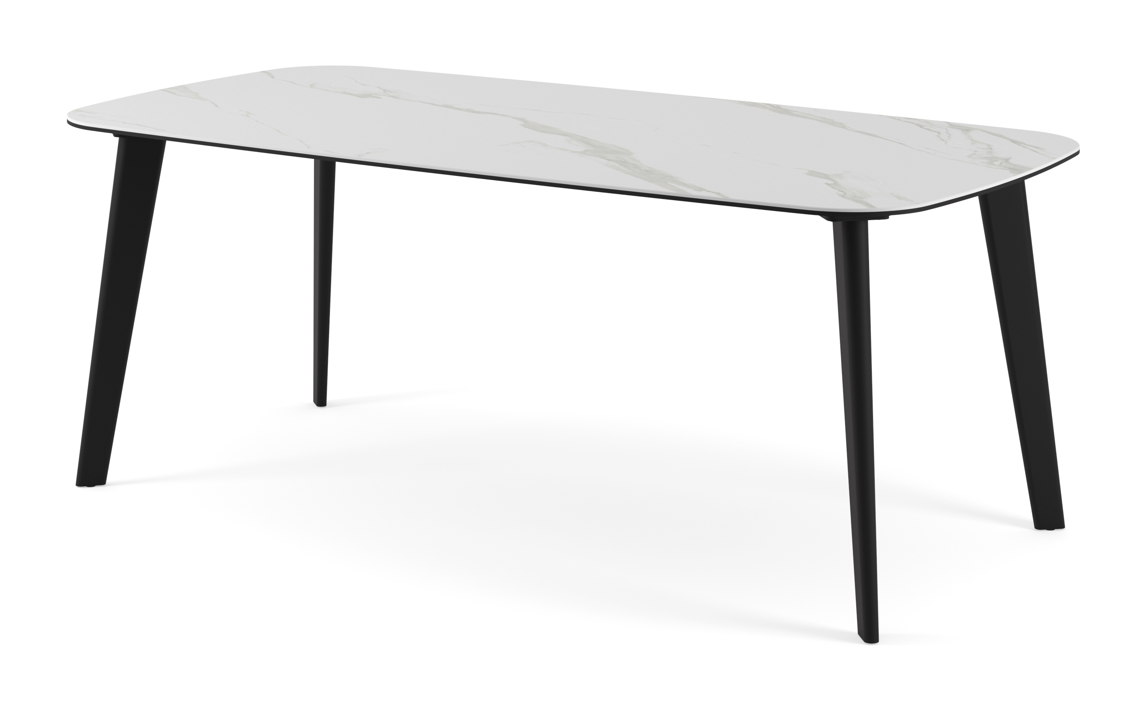 Eettafel Astili onderstel in zwart metaal met bootvormig volkeramisch blad in kleur Noble White 200 x 100 x 76 cm