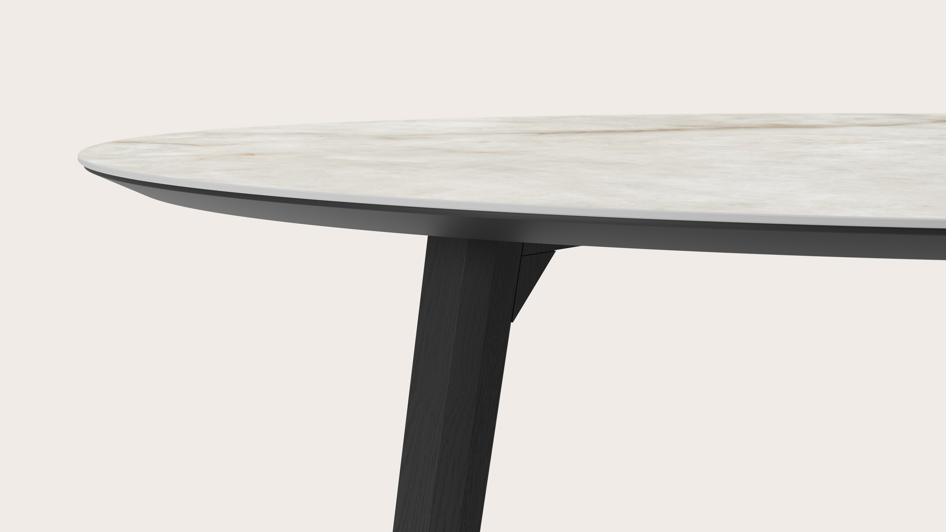Table de salle à manger Clino armature en chêne noir avec plateau Ceramo ovale en céramique en couleur Himalaya 180 x 110 x 77 cm