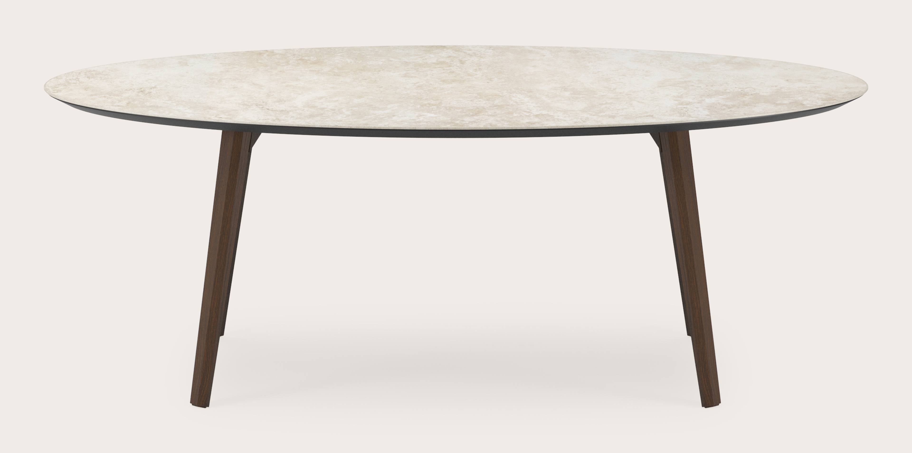 Eettafel Clino onderstel in gerookte eik met ovaal volkeramisch Ceramo blad in kleur Rapolano 220 x 120 x 77 cm