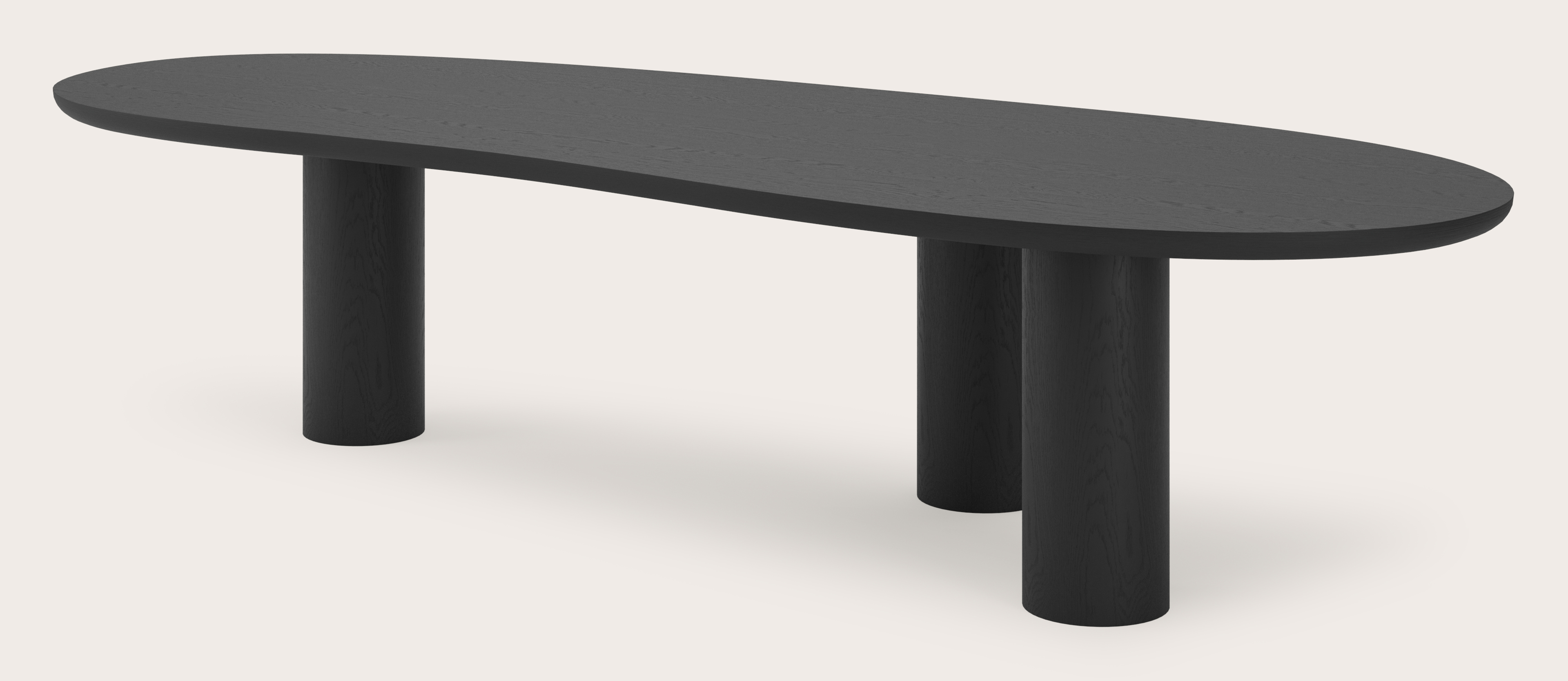 Table de salle à manger Amato Rondo armature avec plateau Amato en forme blob en chêne noir 340 x 127 x 79 cm