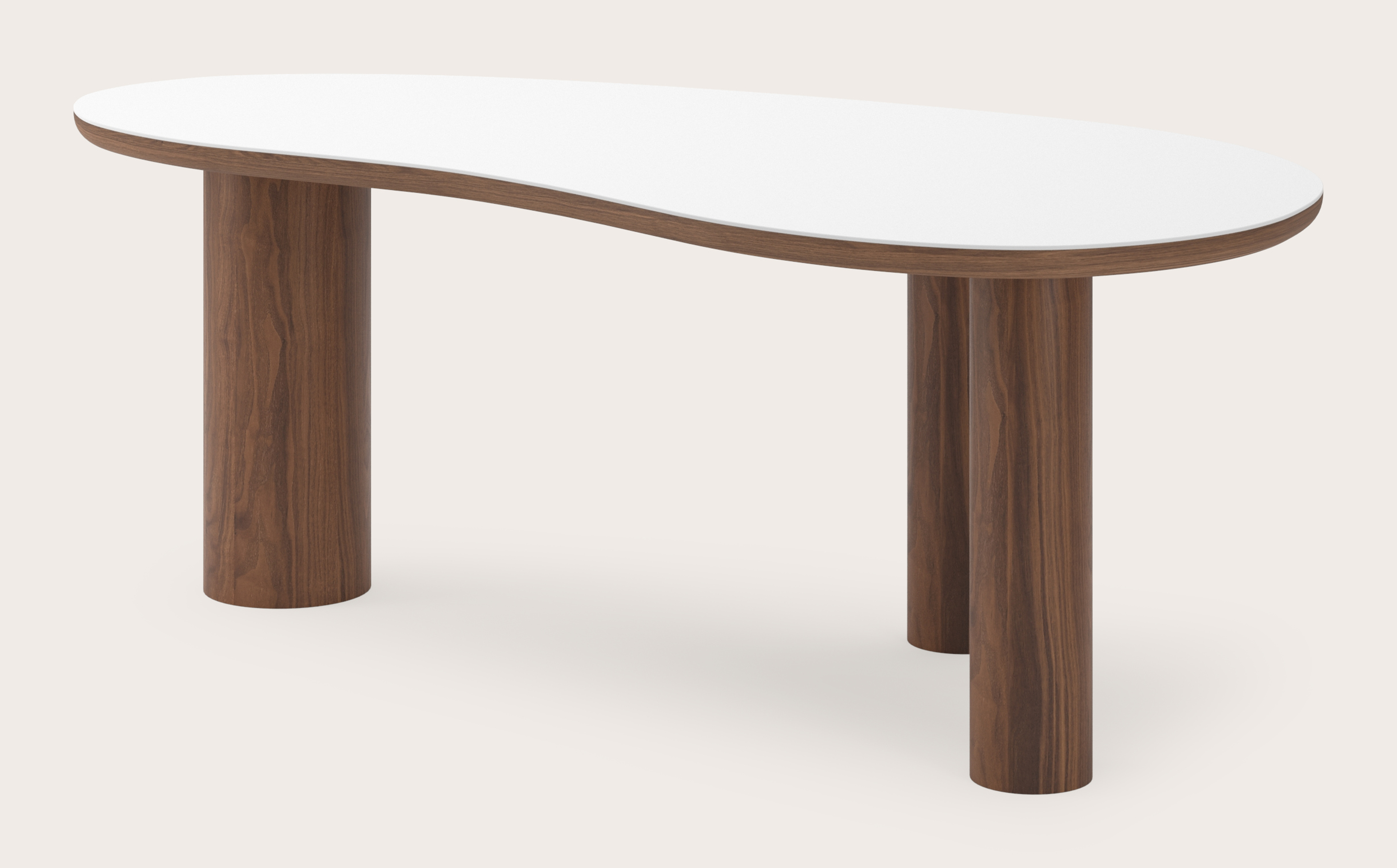 Table de salle à manger Amato Rondo armature en noyer avec plateau Ceramo forme blob en céramique en couleur Arctic White 220 x 112 x 77 cm