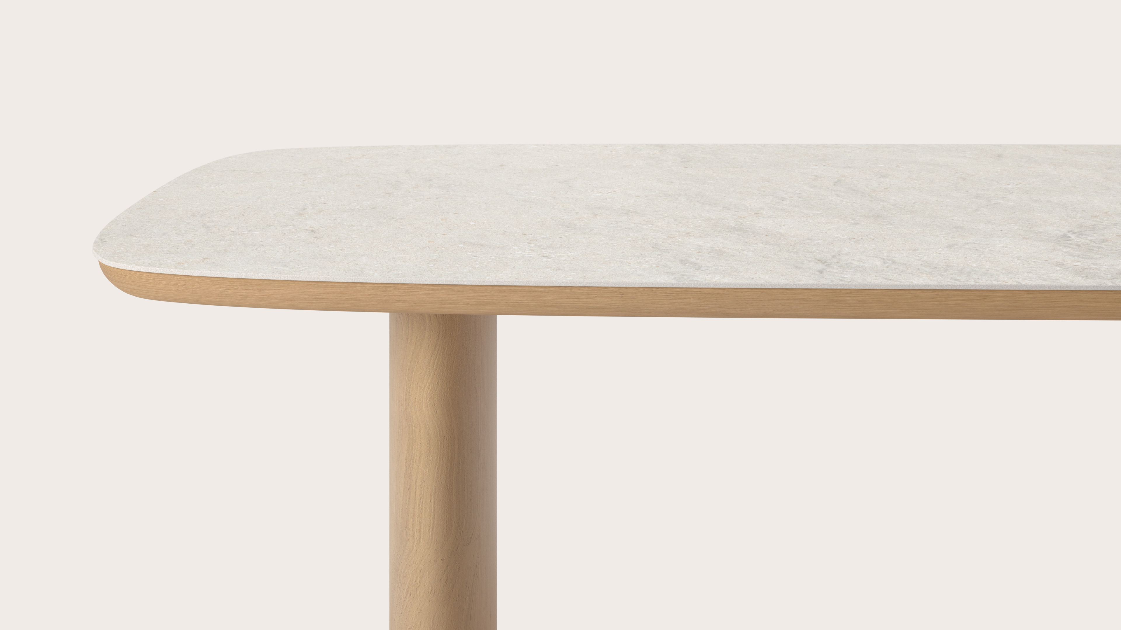 Table de salle à manger Amato Ellipso armature en chêne couleur naturelleavec plateau Ceramo forme arrondie en céramique en couleur Shilin 260 x 110 x 76 cm