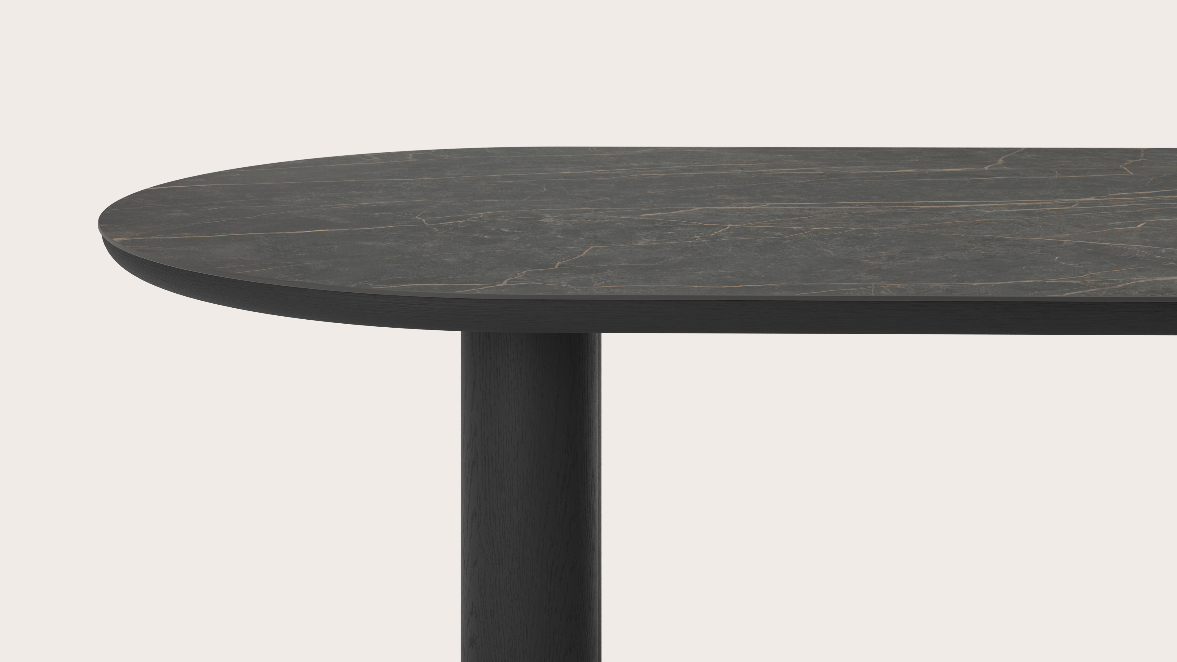 Table de salle à manger Amato Rondo armature en chêne noir avec plateau Ceramo ovale plat en céramique en couleur Black Obsession 300 x 120 x 76 cm
