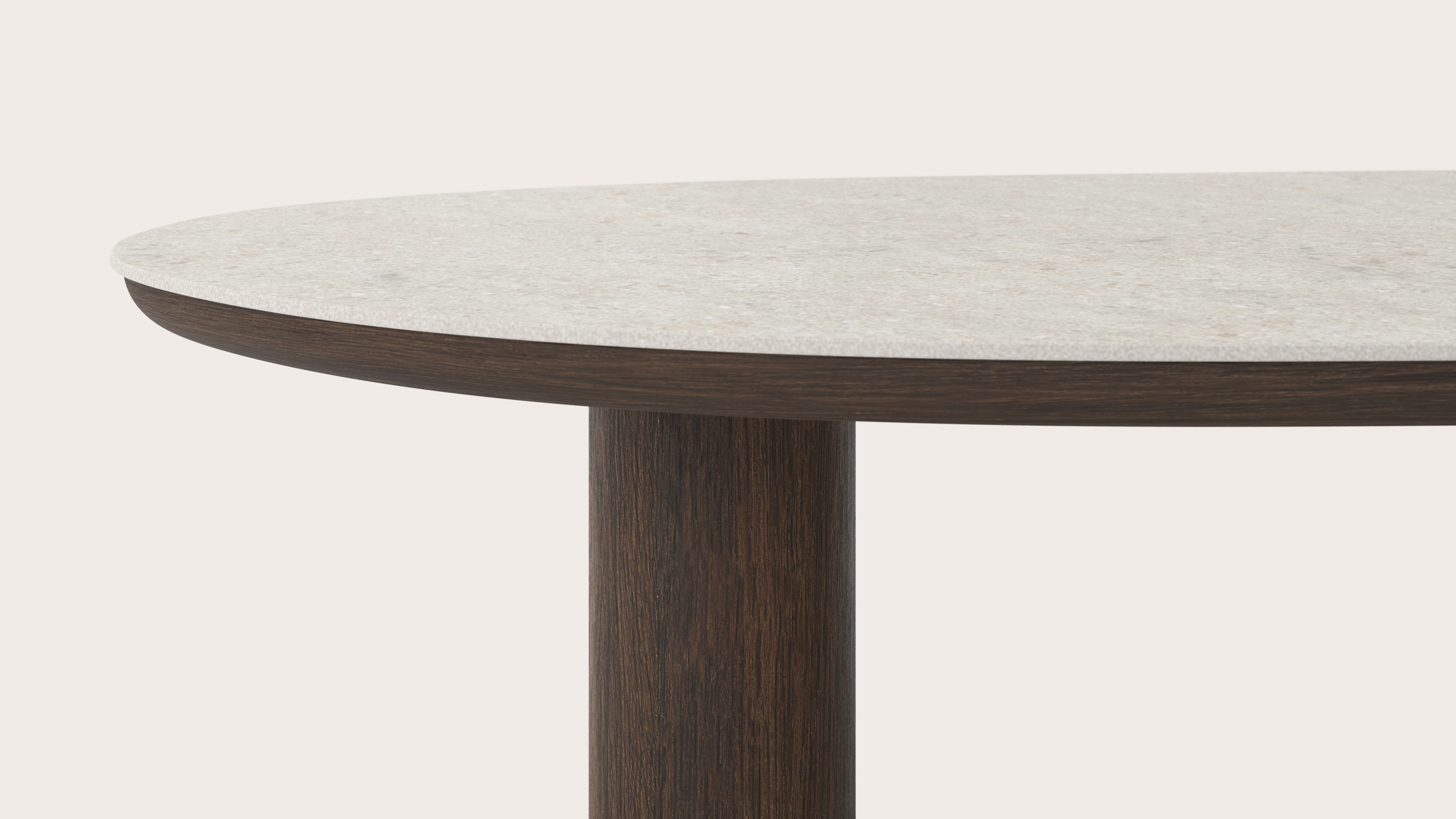 Salontafel Amato Rondo XSmall onderstel in gerookte eik met blobvormig volkeramisch Ceramo blad in kleur Shilin 157 x 80 x 34 cm