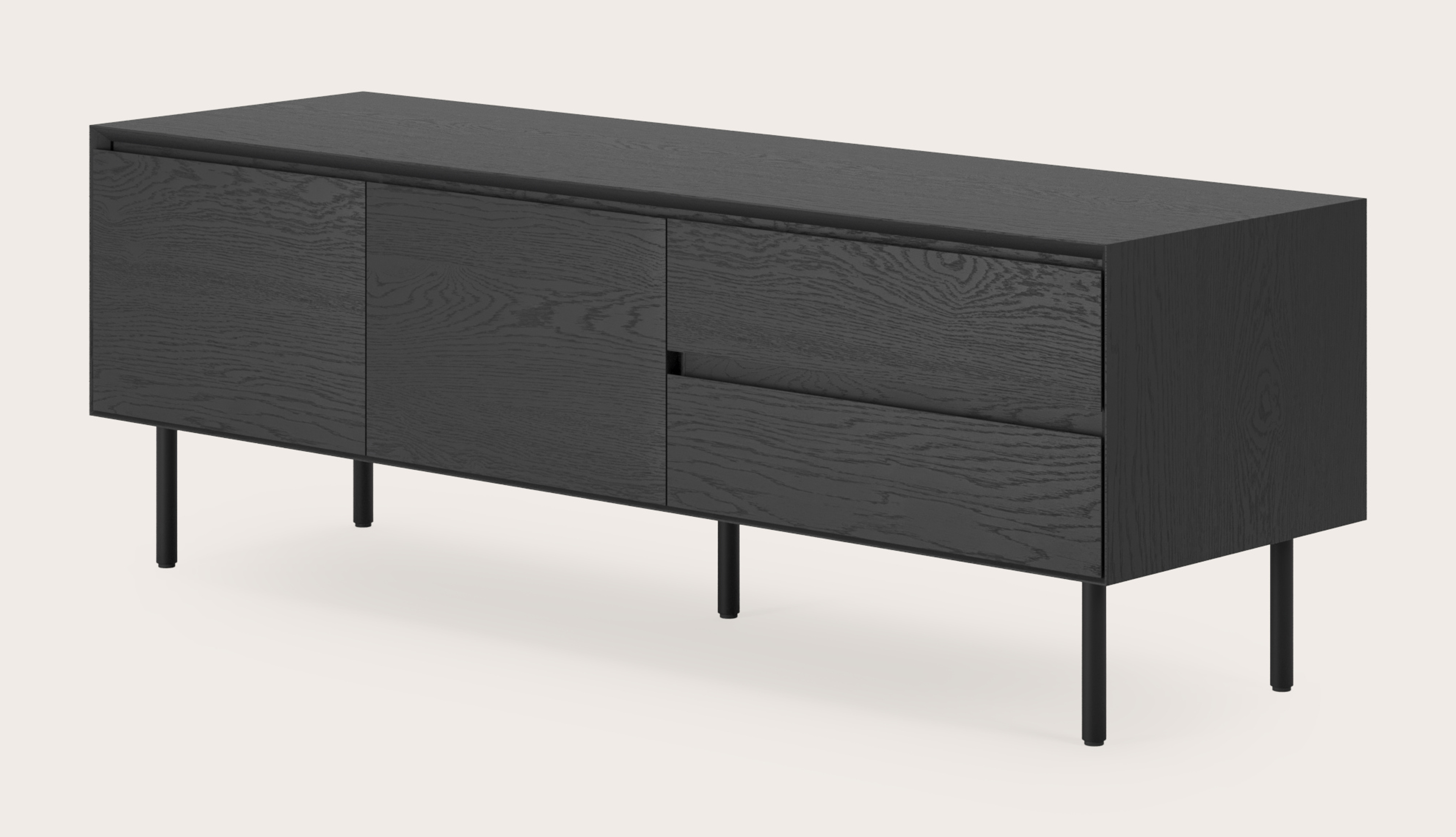 Meuble tv Arno en chêne noir avec pieds ronds 150 x 45 cm
