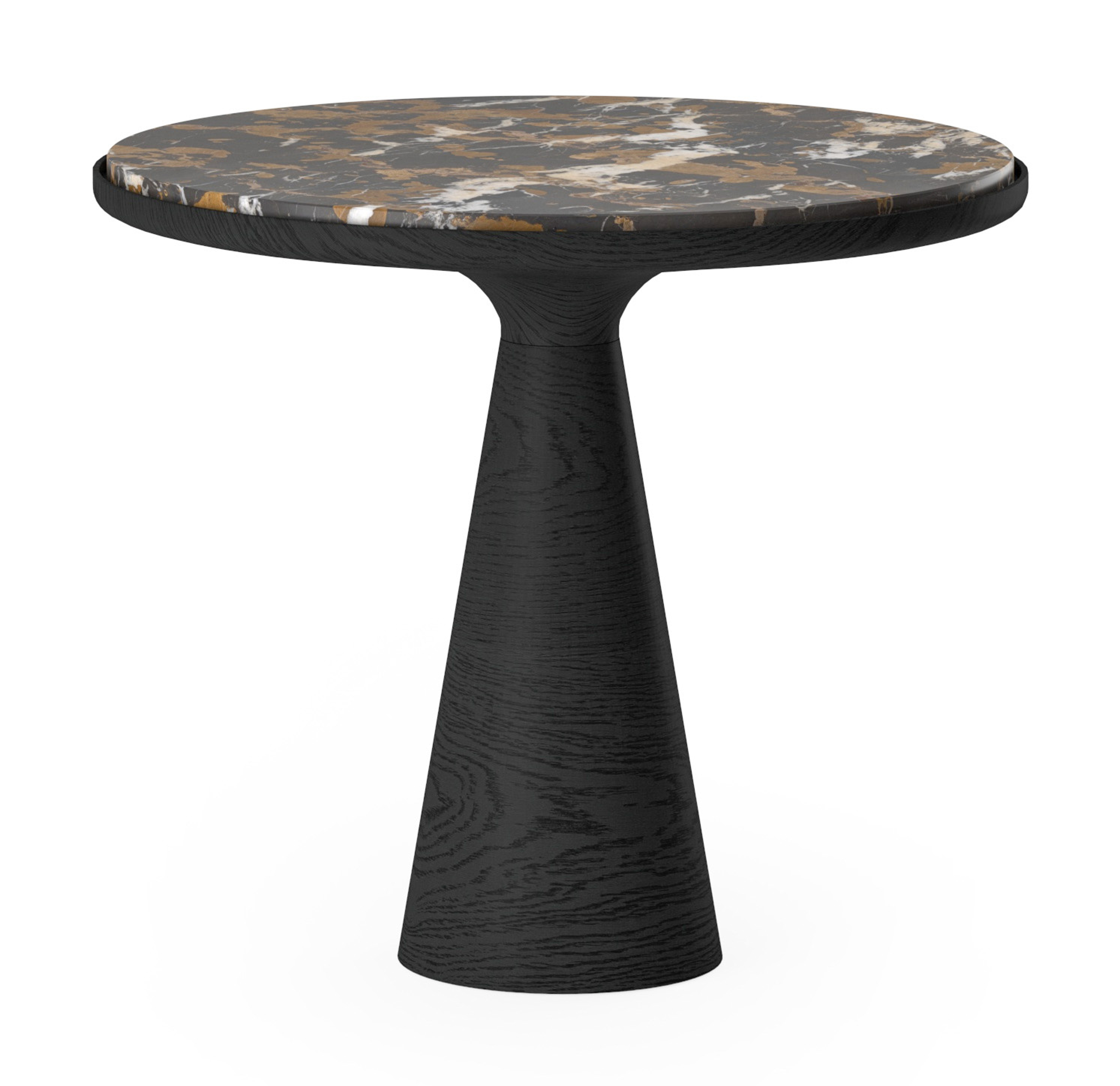 Table d'appoint Levanto armature en chêne noir et plateau Pietro rond en marbre en couleur Portoro Brown Ø50 x 45 cm